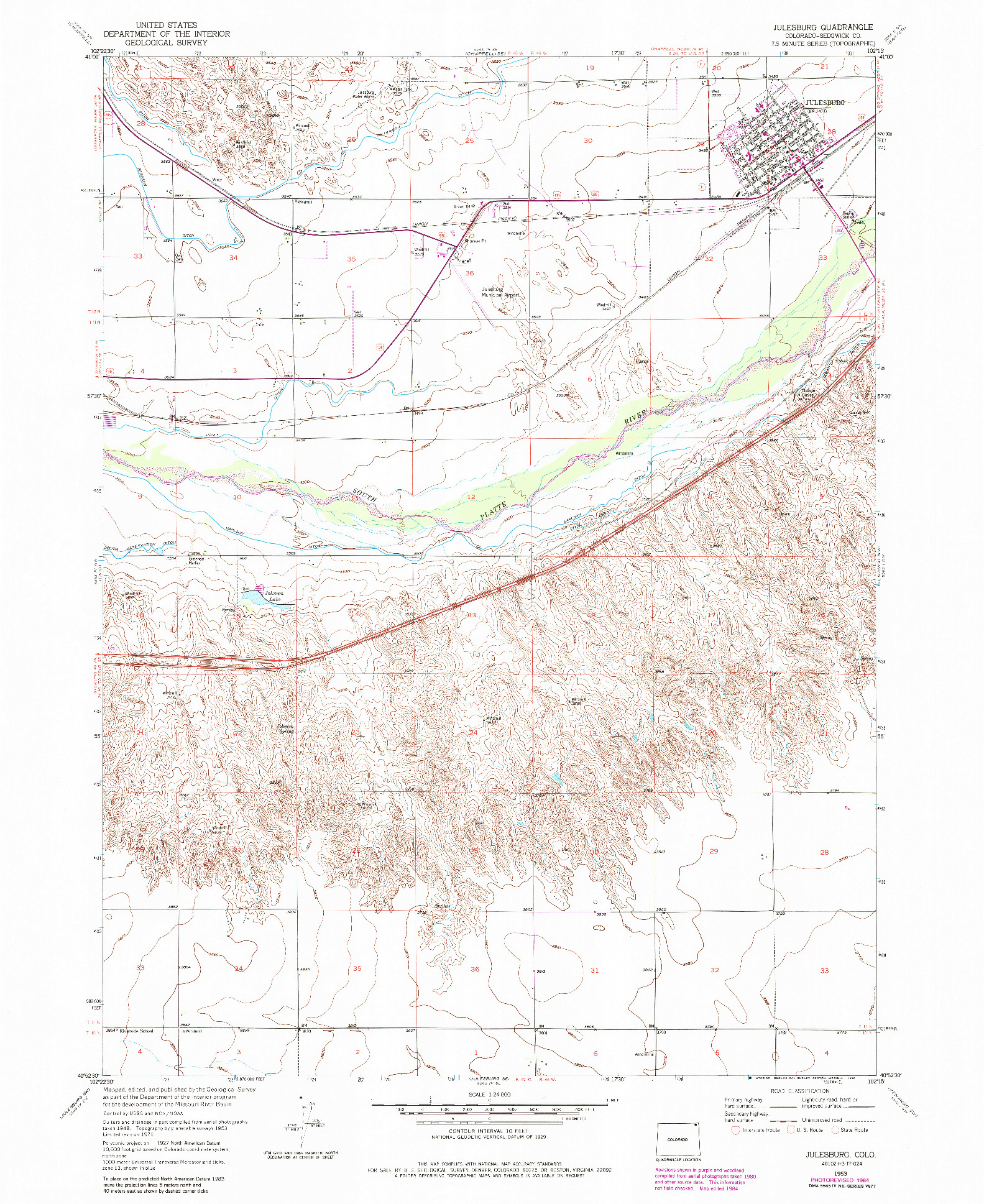 USGS 1:24000-SCALE QUADRANGLE FOR JULESBURG, CO 1953