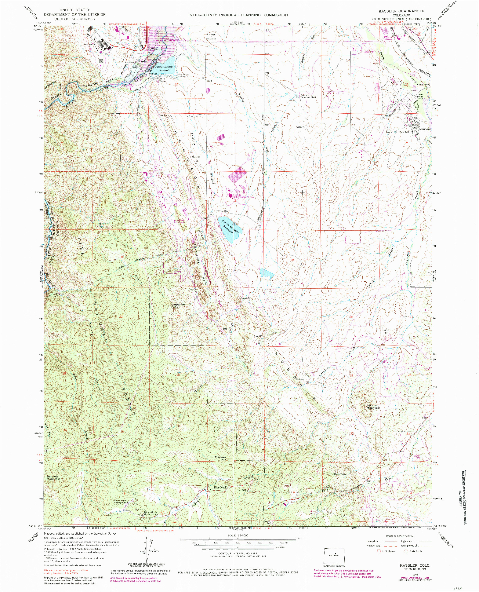 USGS 1:24000-SCALE QUADRANGLE FOR KASSLER, CO 1965