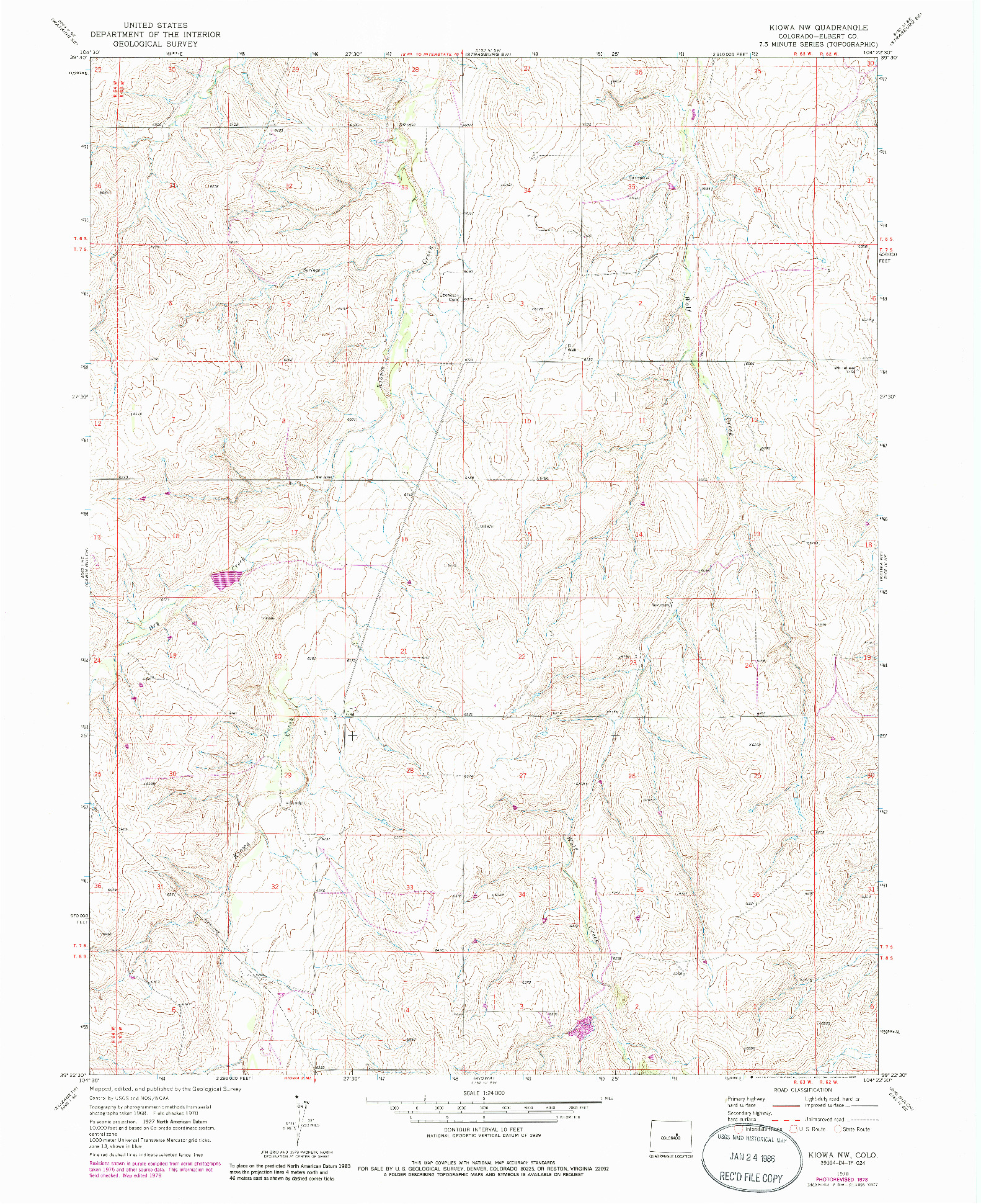 USGS 1:24000-SCALE QUADRANGLE FOR KIOWA NW, CO 1970