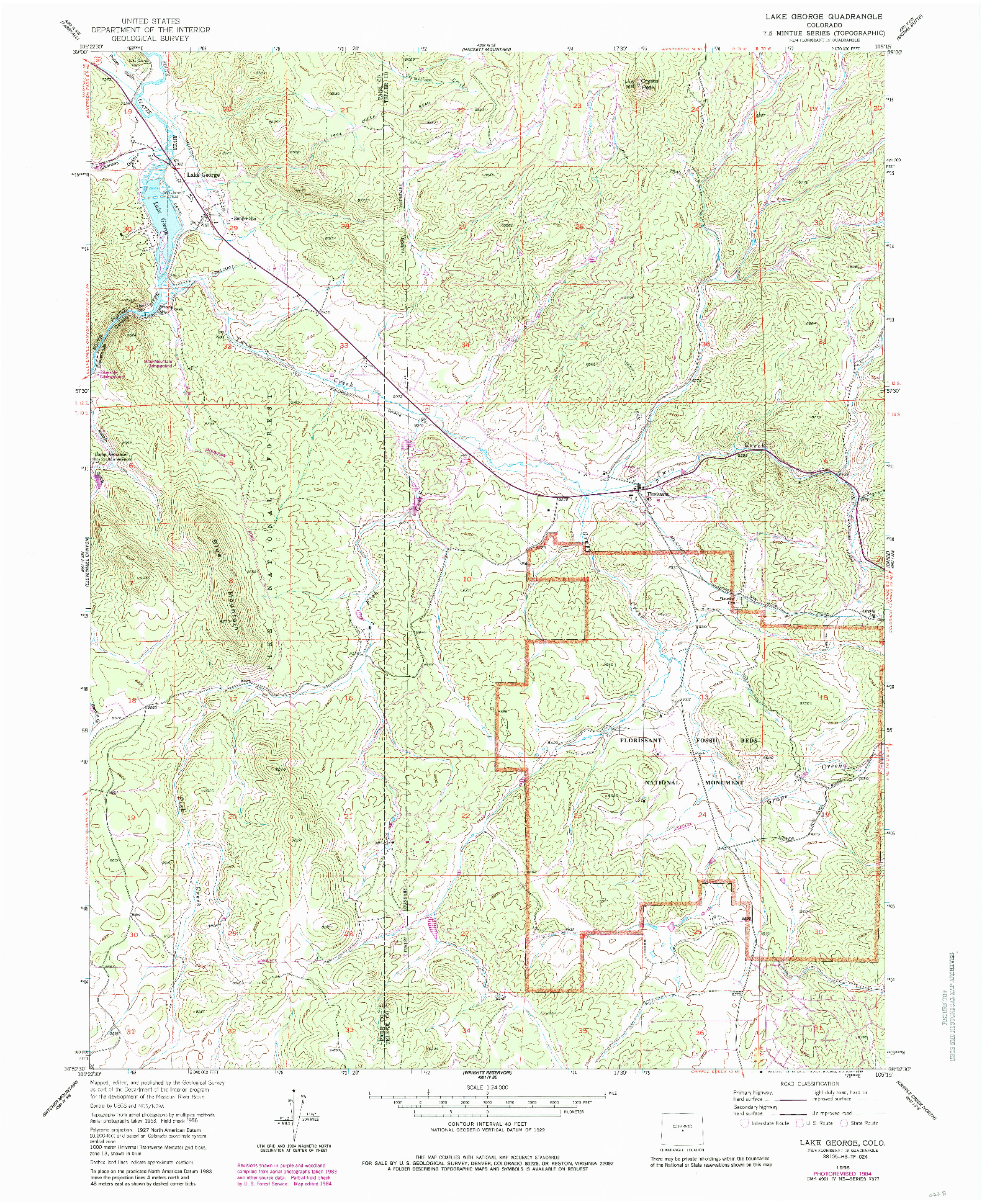 USGS 1:24000-SCALE QUADRANGLE FOR LAKE GEORGE, CO 1956