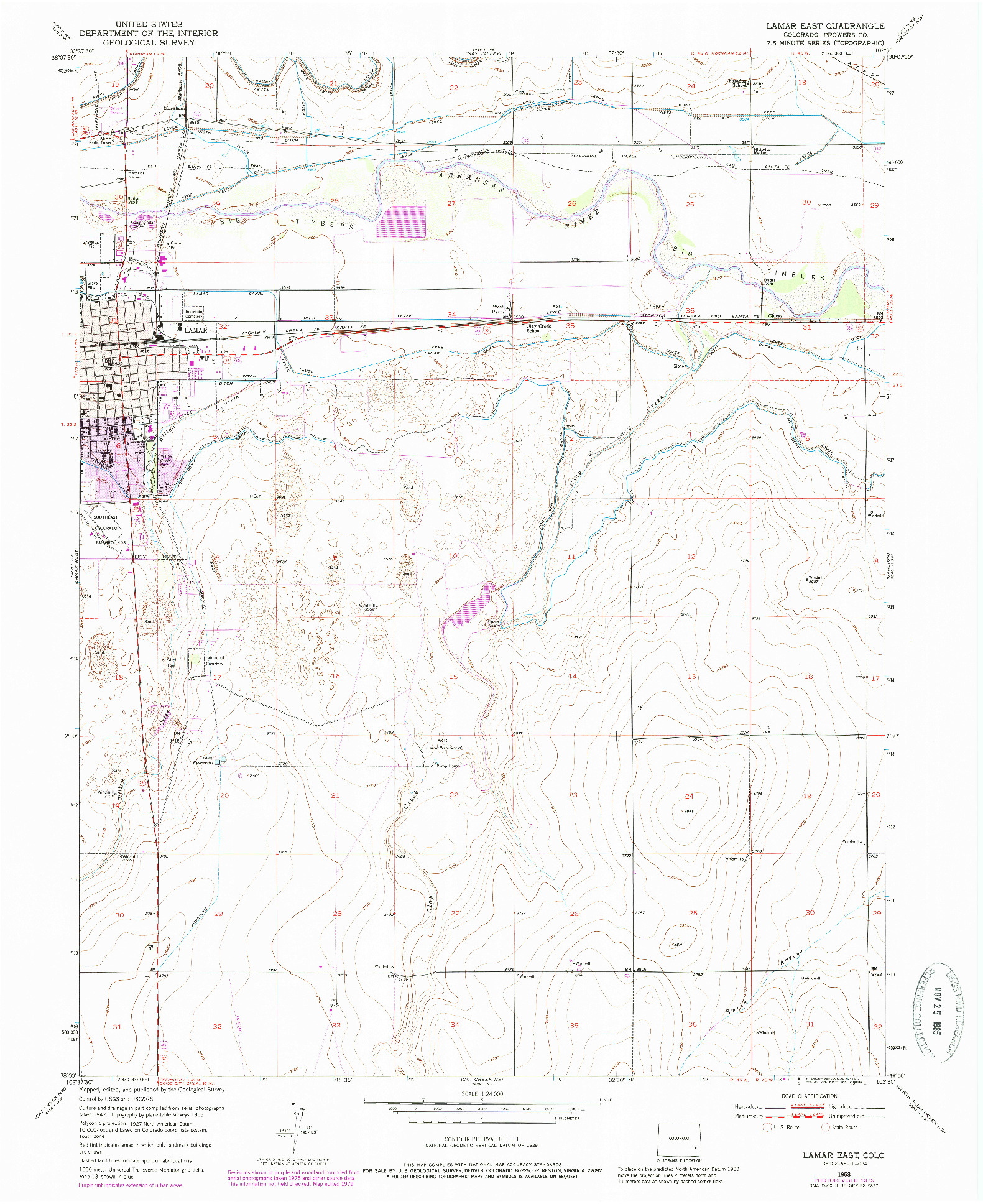 USGS 1:24000-SCALE QUADRANGLE FOR LAMAR EAST, CO 1953