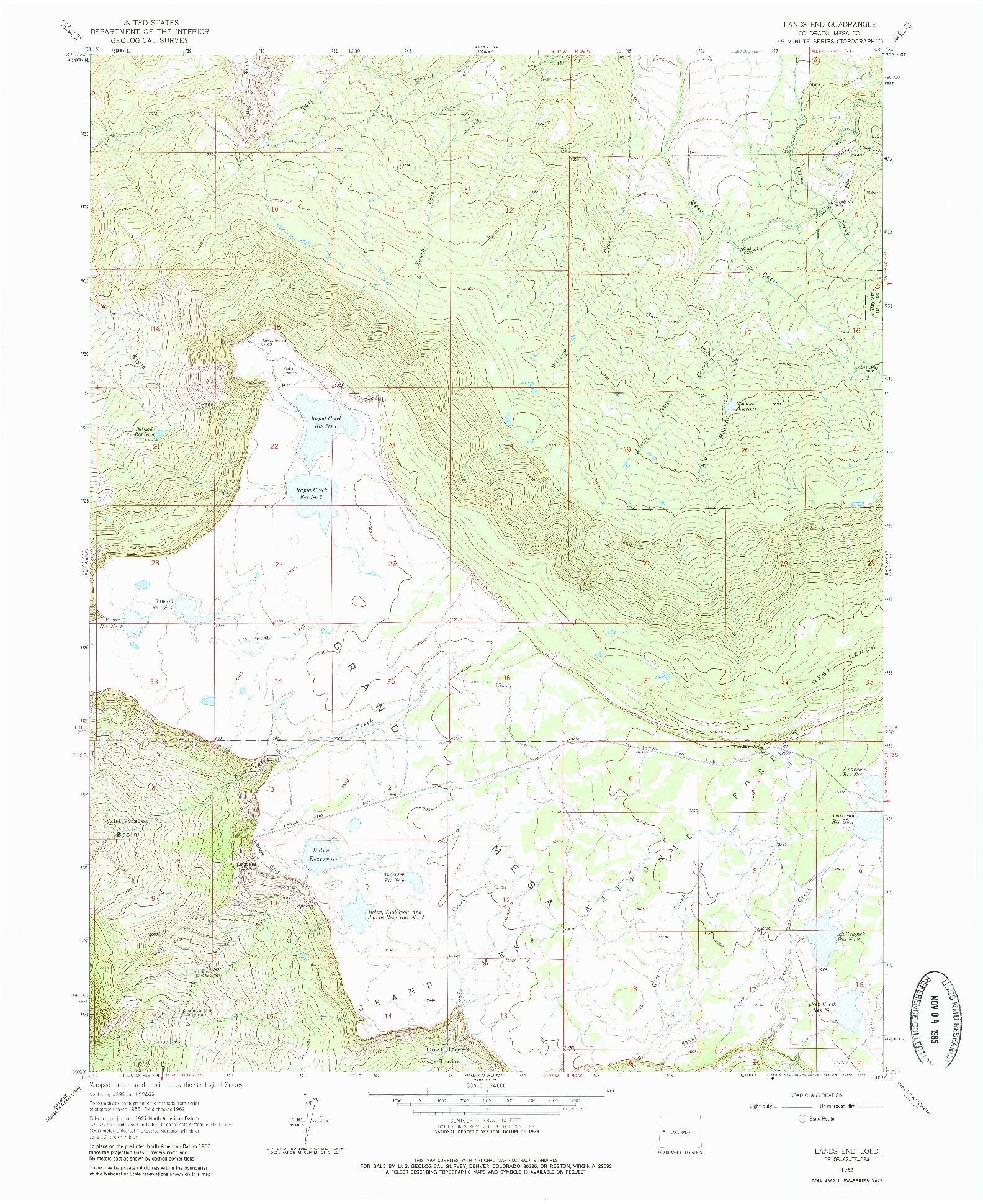 USGS 1:24000-SCALE QUADRANGLE FOR LANDS END, CO 1962