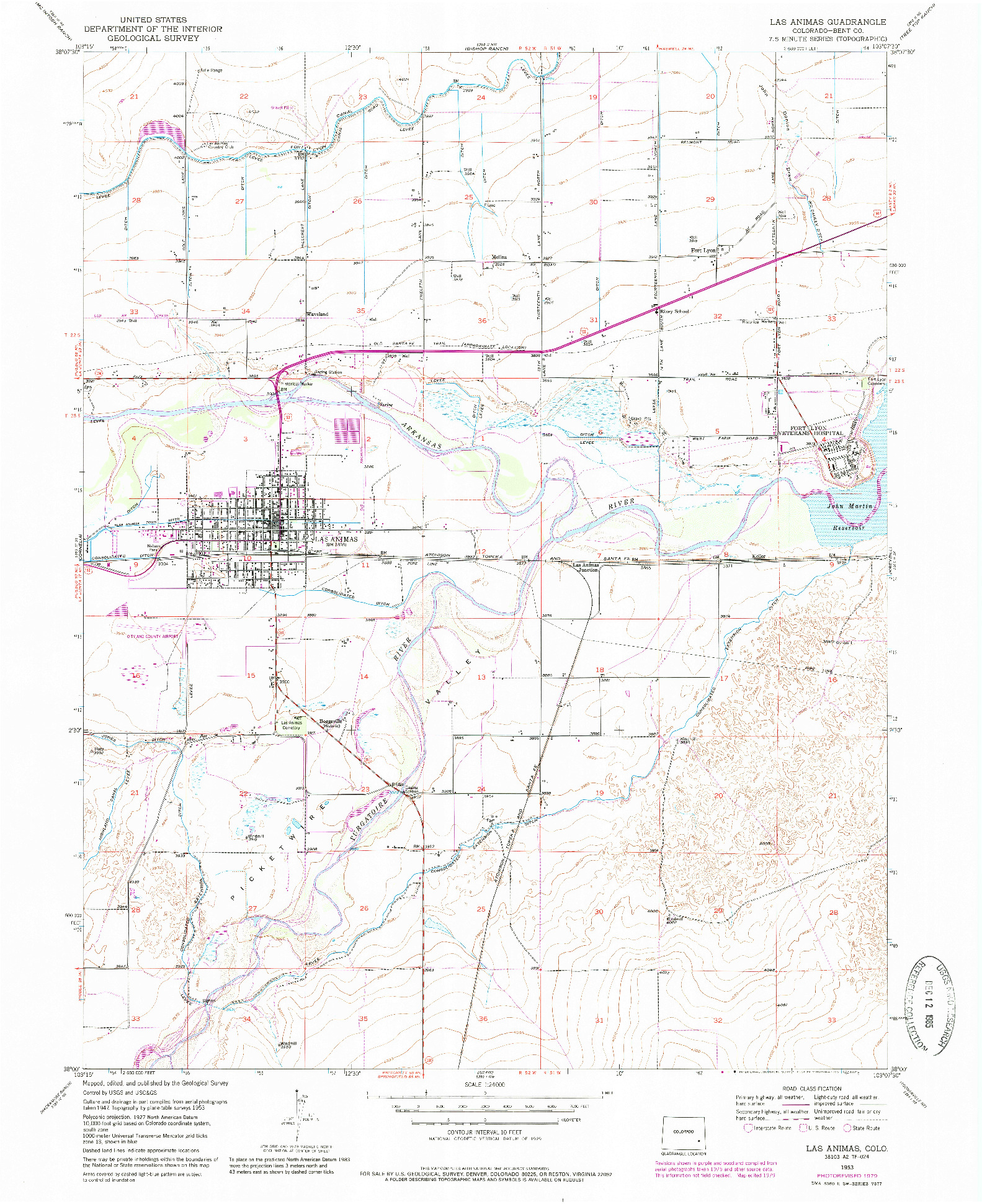 USGS 1:24000-SCALE QUADRANGLE FOR LAS ANIMAS, CO 1953