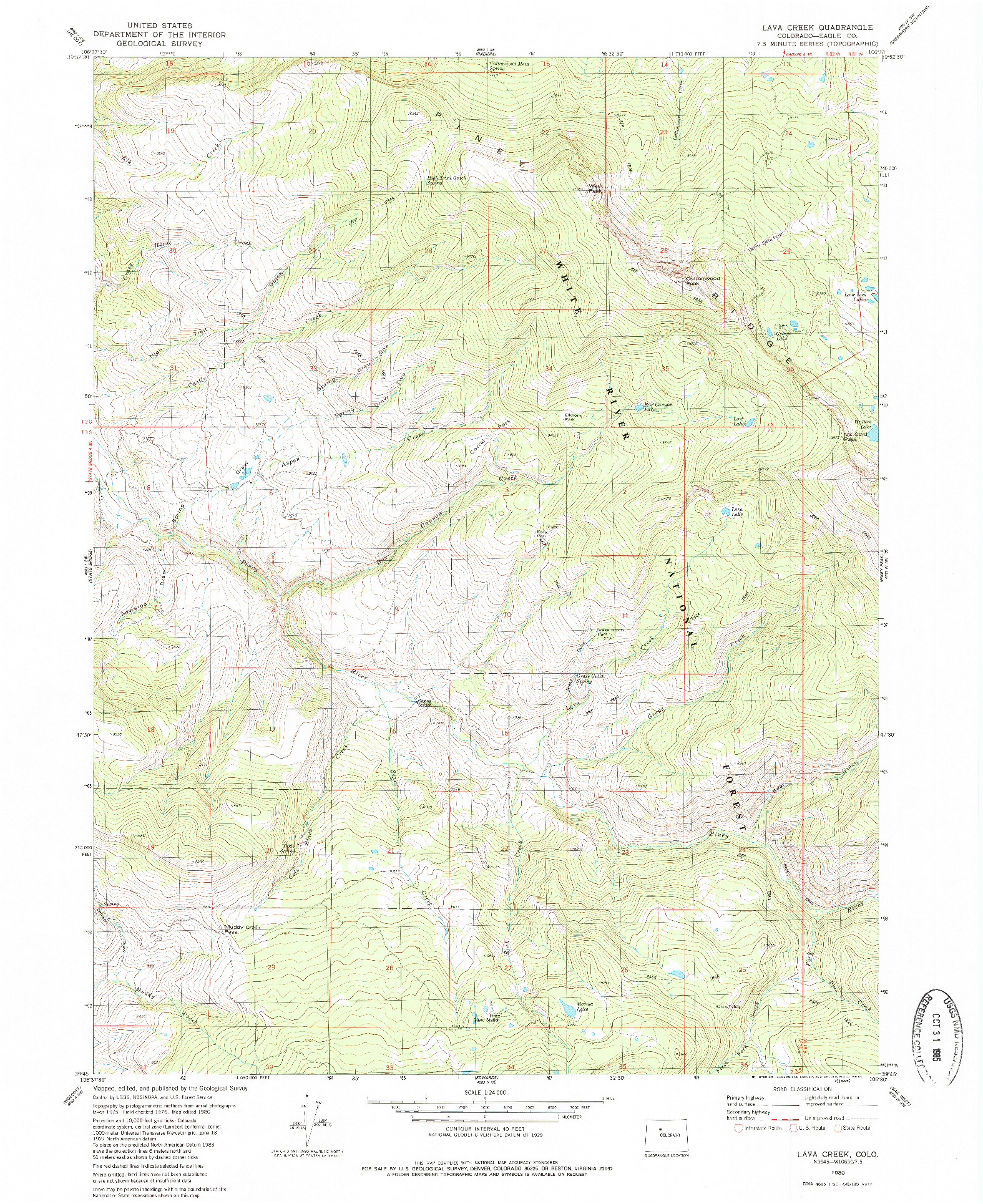 USGS 1:24000-SCALE QUADRANGLE FOR LAVA CREEK, CO 1980