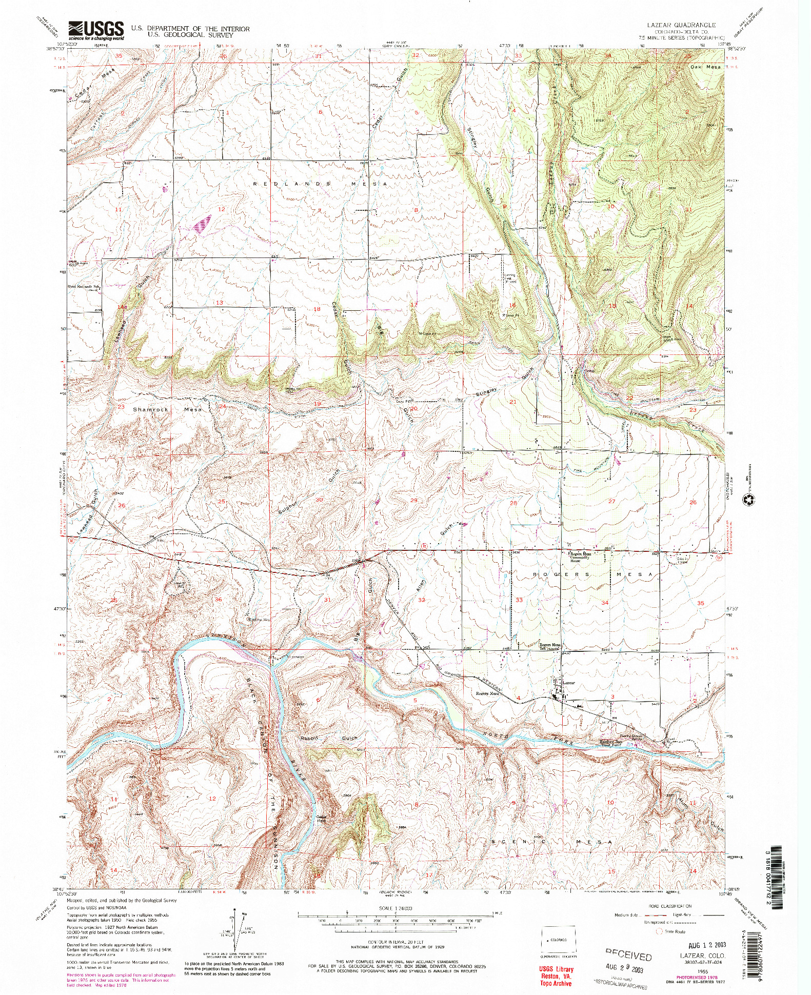 USGS 1:24000-SCALE QUADRANGLE FOR LAZEAR, CO 1955