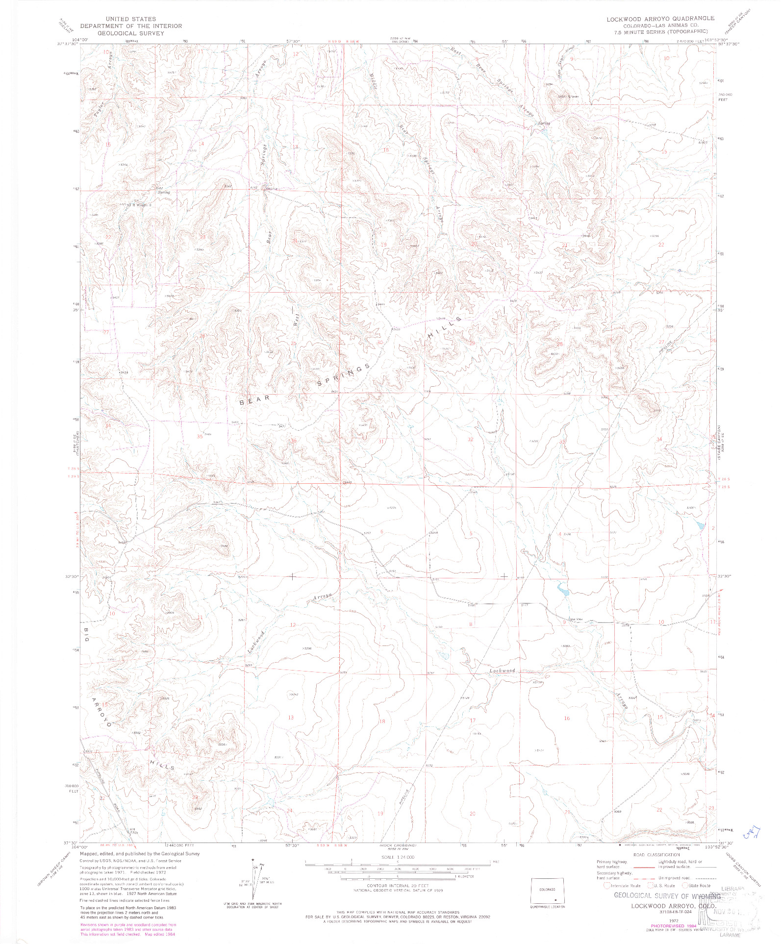 USGS 1:24000-SCALE QUADRANGLE FOR LOCKWOOD ARROYO, CO 1972
