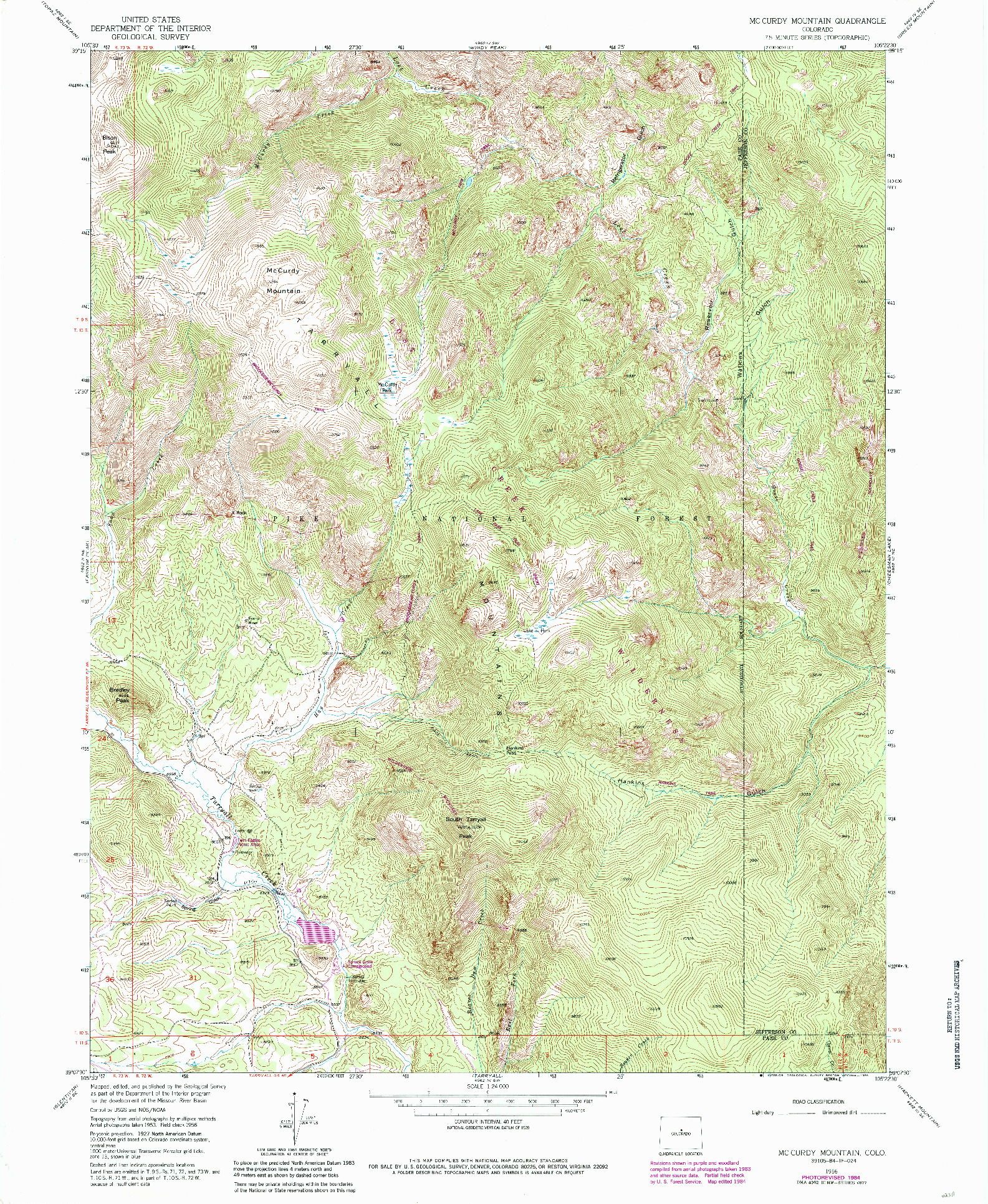 USGS 1:24000-SCALE QUADRANGLE FOR MC CURDY MOUNTAIN, CO 1956