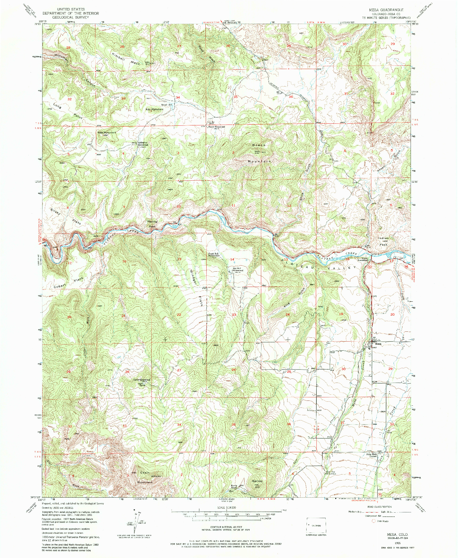 USGS 1:24000-SCALE QUADRANGLE FOR MESA, CO 1955