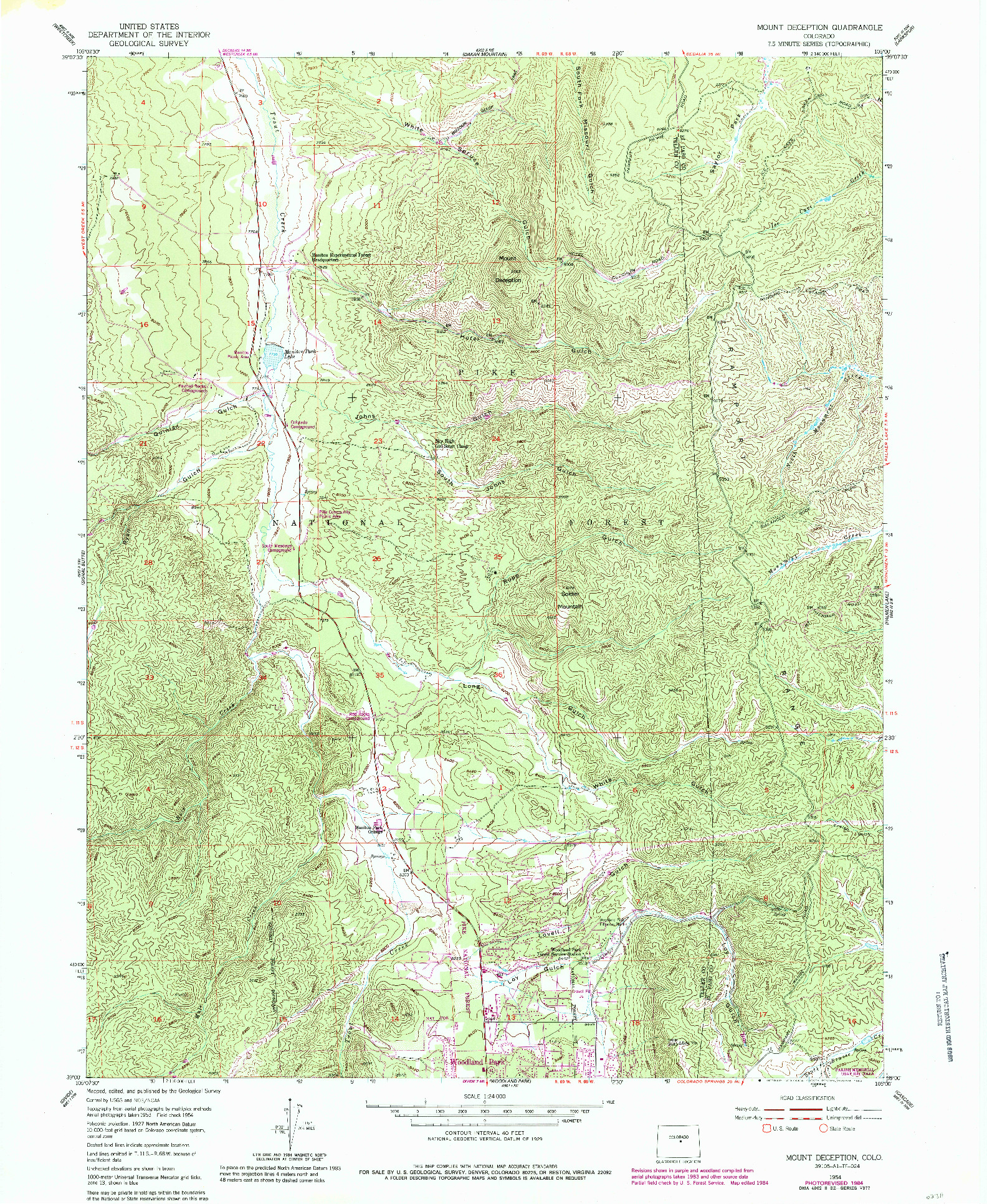 USGS 1:24000-SCALE QUADRANGLE FOR MOUNT DECEPTION, CO 1954