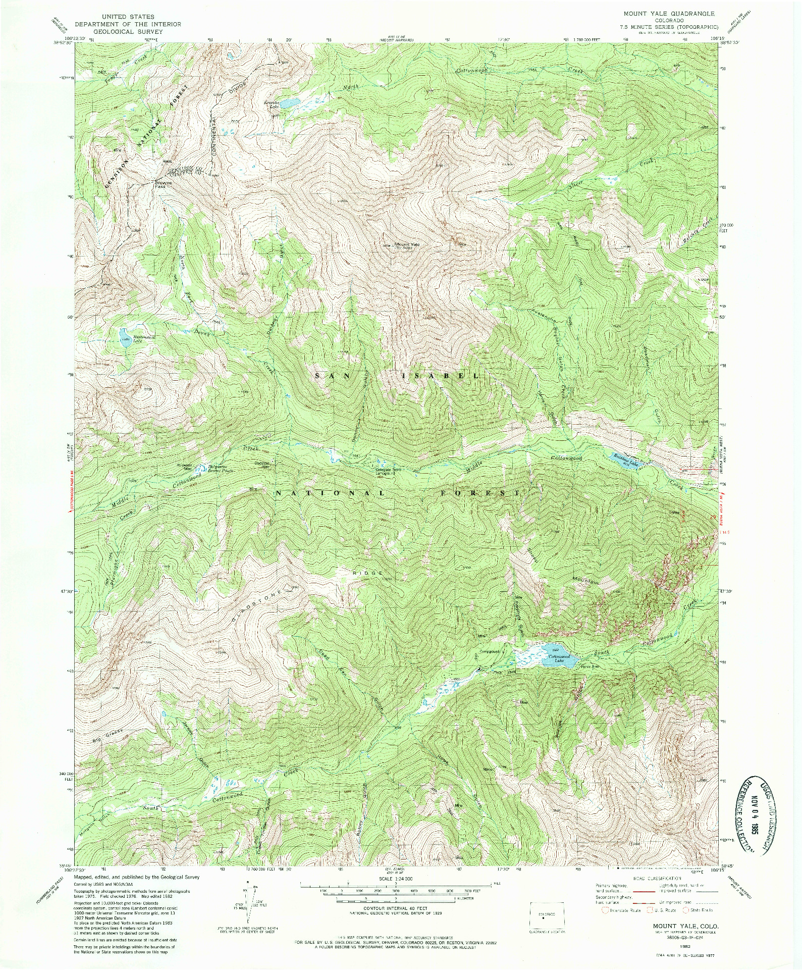 USGS 1:24000-SCALE QUADRANGLE FOR MOUNT YALE, CO 1982