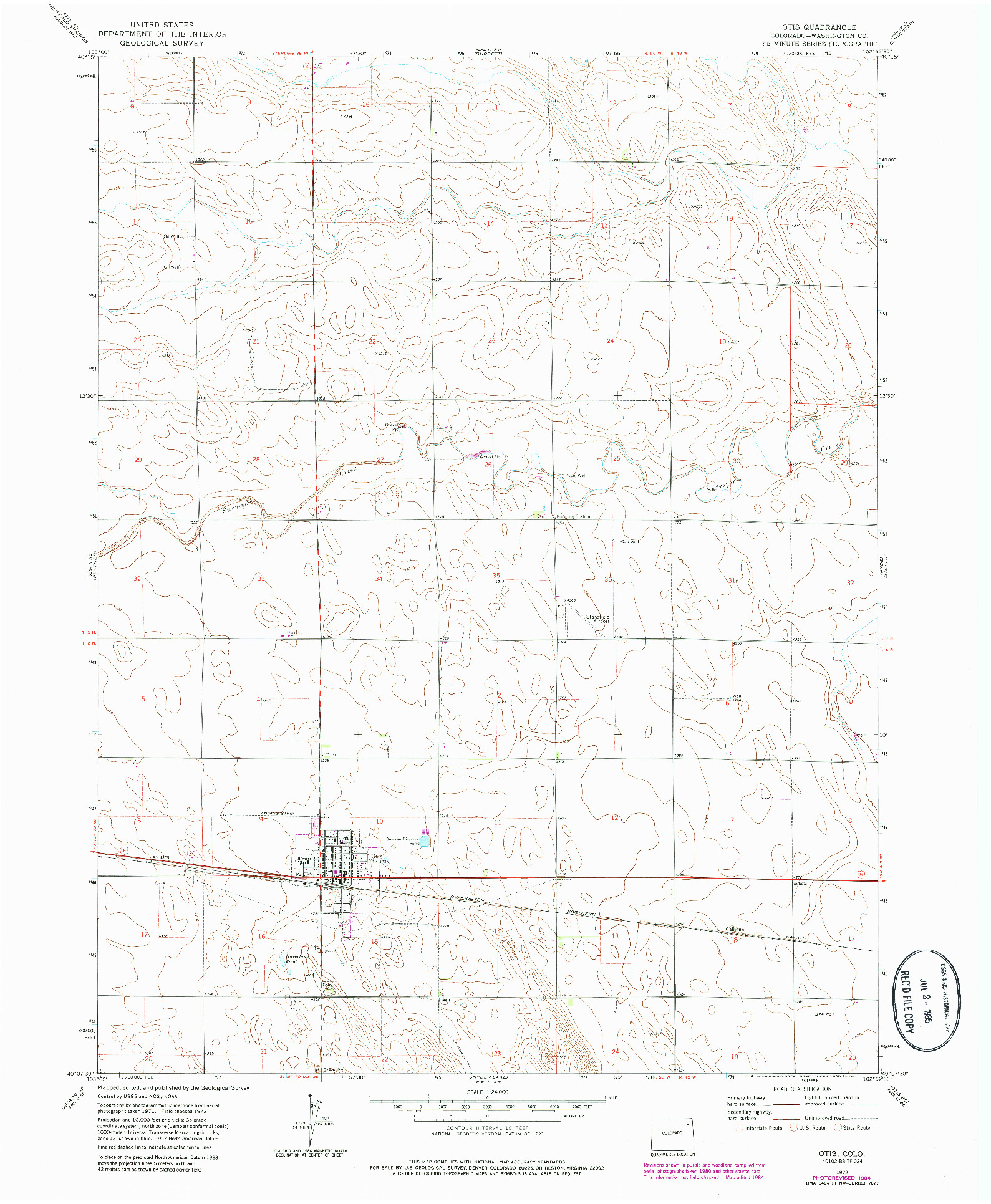 USGS 1:24000-SCALE QUADRANGLE FOR OTIS, CO 1972