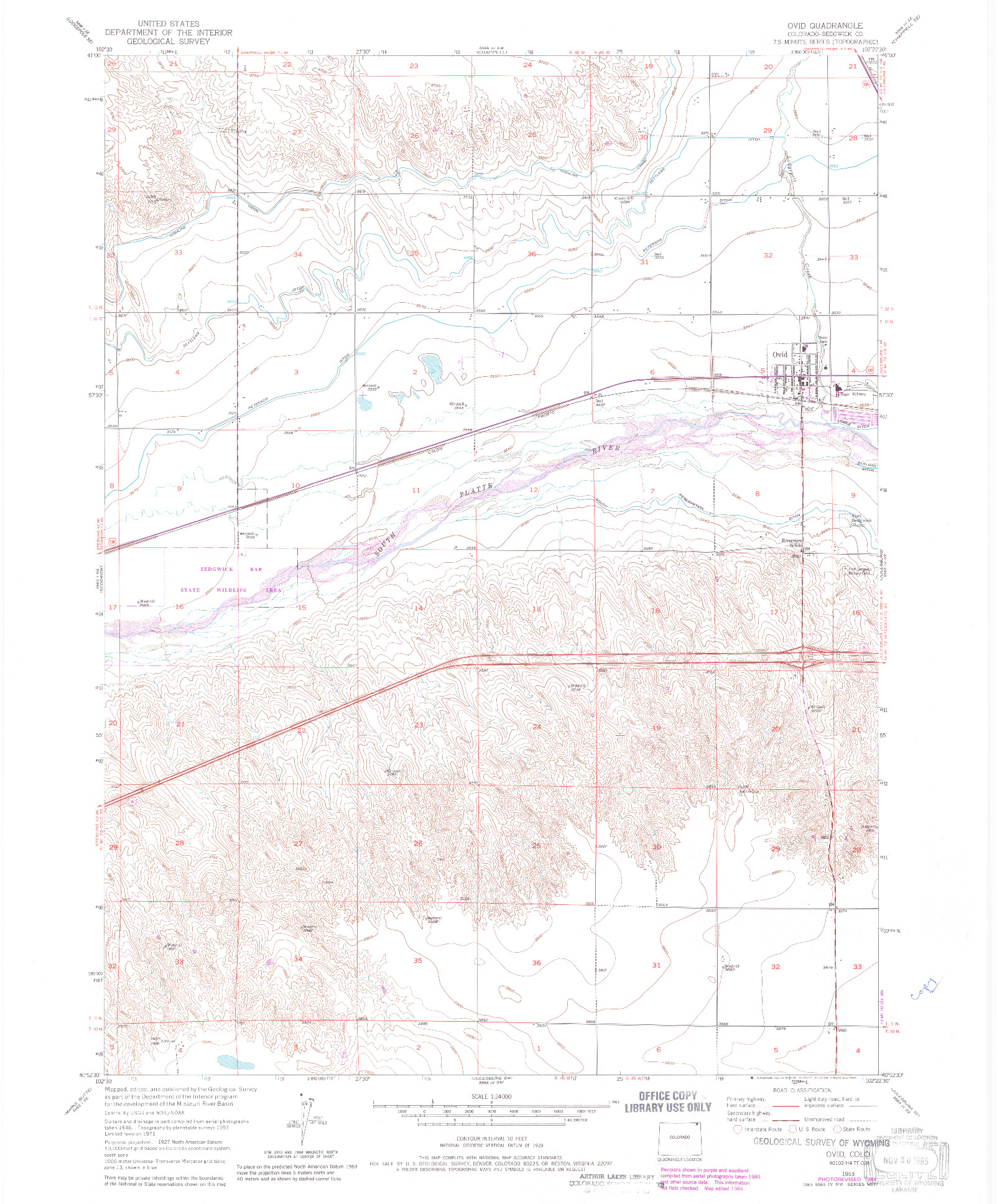 USGS 1:24000-SCALE QUADRANGLE FOR OVID, CO 1953