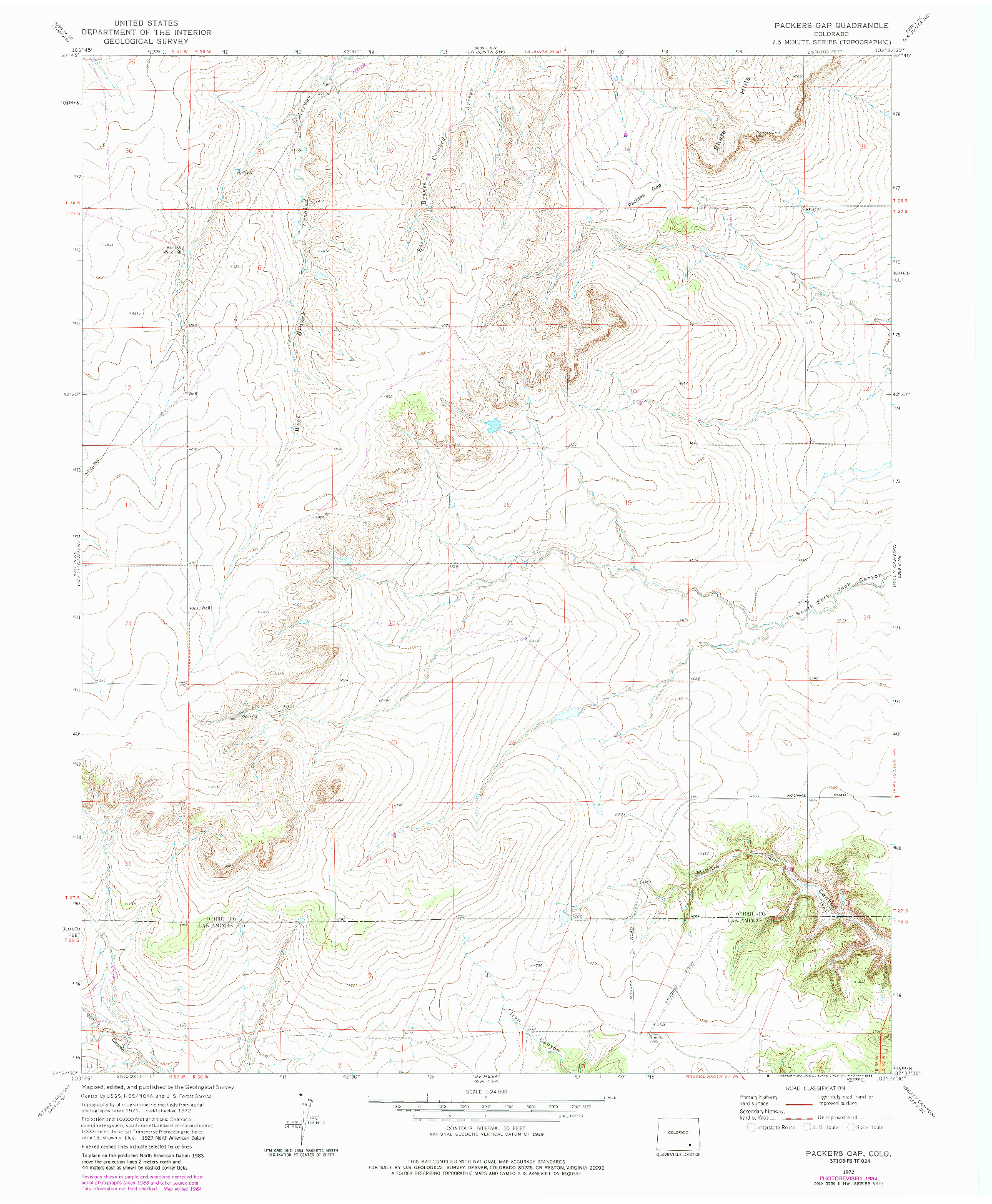 USGS 1:24000-SCALE QUADRANGLE FOR PACKERS GAP, CO 1972