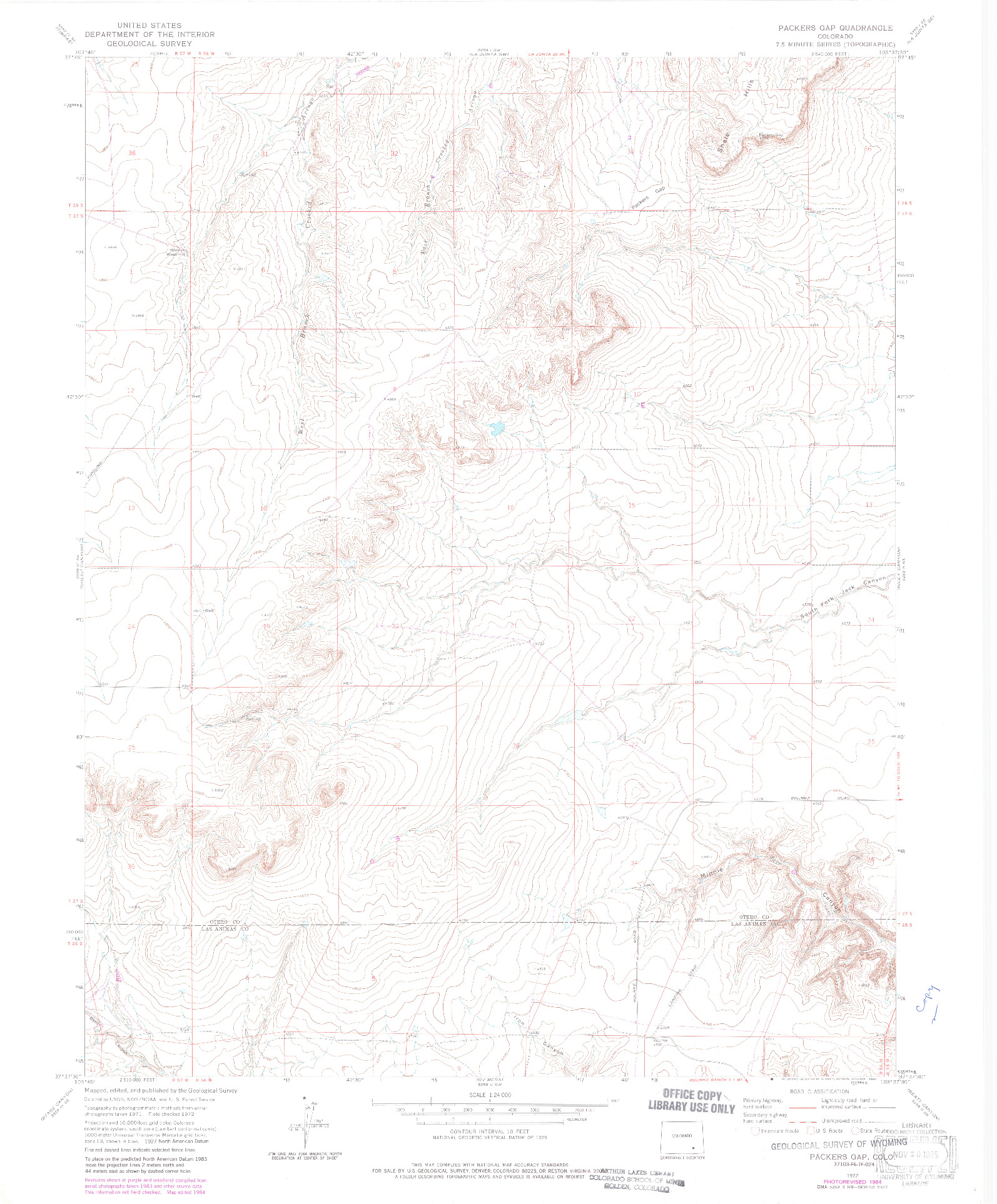 USGS 1:24000-SCALE QUADRANGLE FOR PACKERS GAP, CO 1972