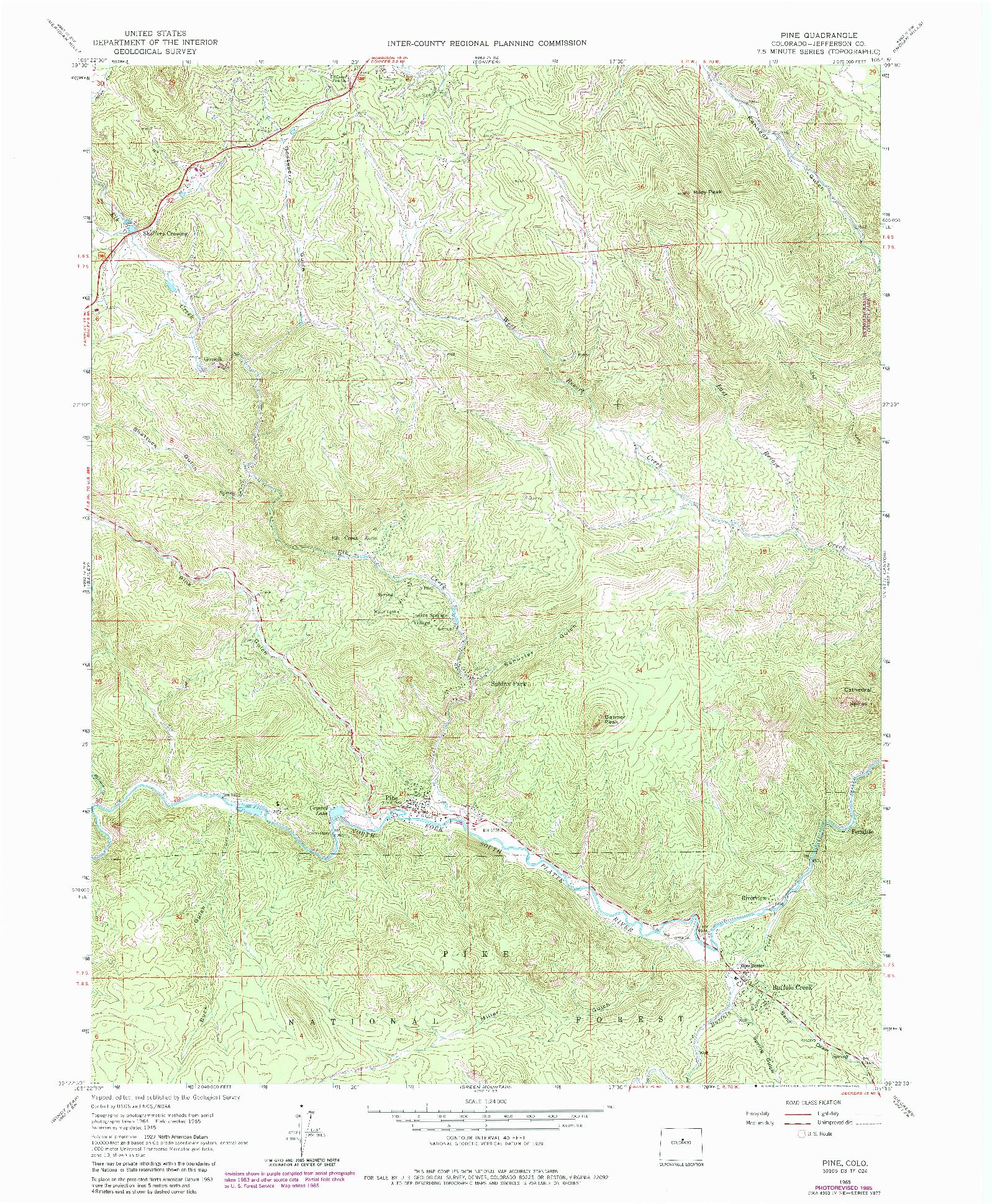 USGS 1:24000-SCALE QUADRANGLE FOR PINE, CO 1965