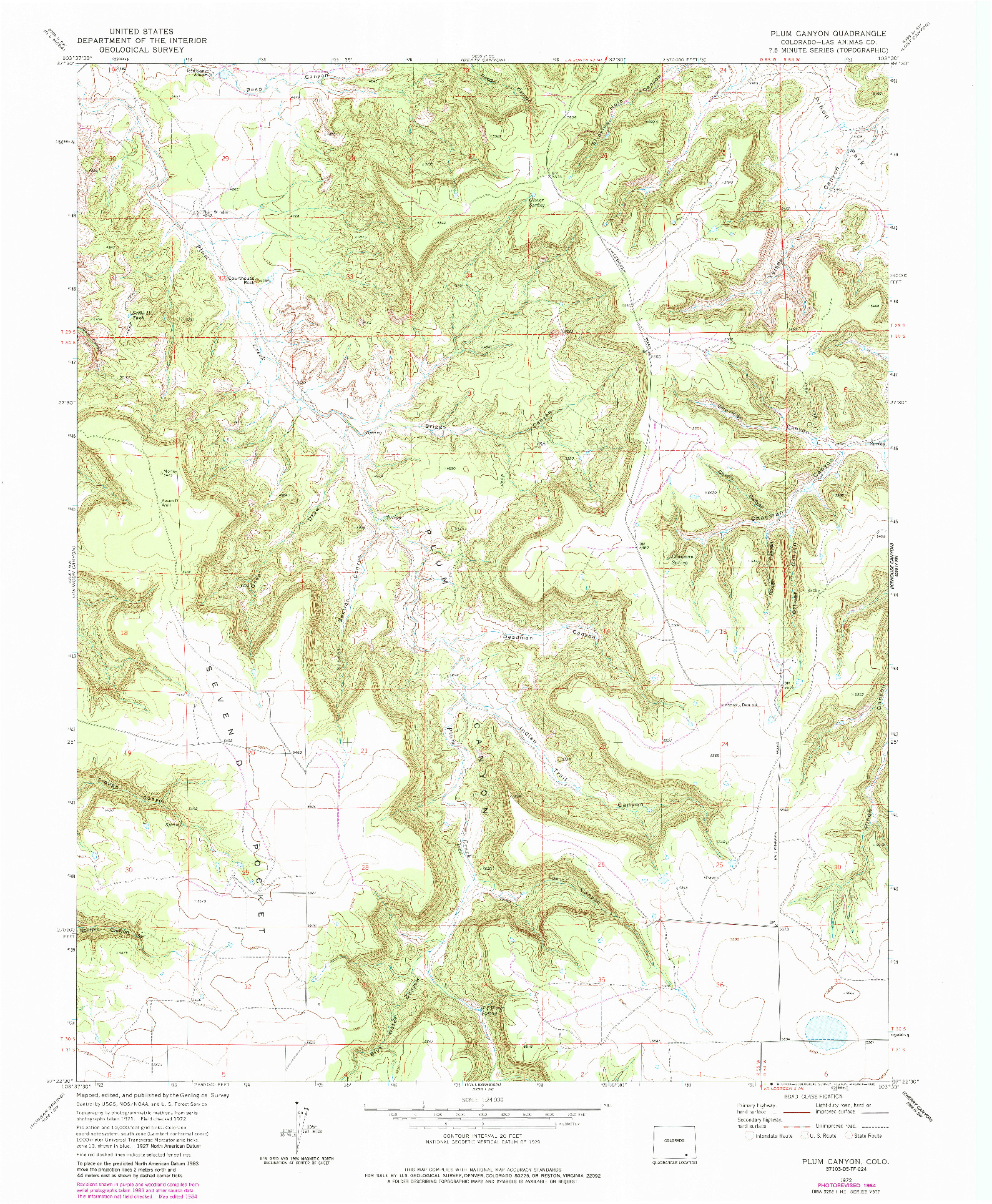 USGS 1:24000-SCALE QUADRANGLE FOR PLUM CANYON, CO 1972