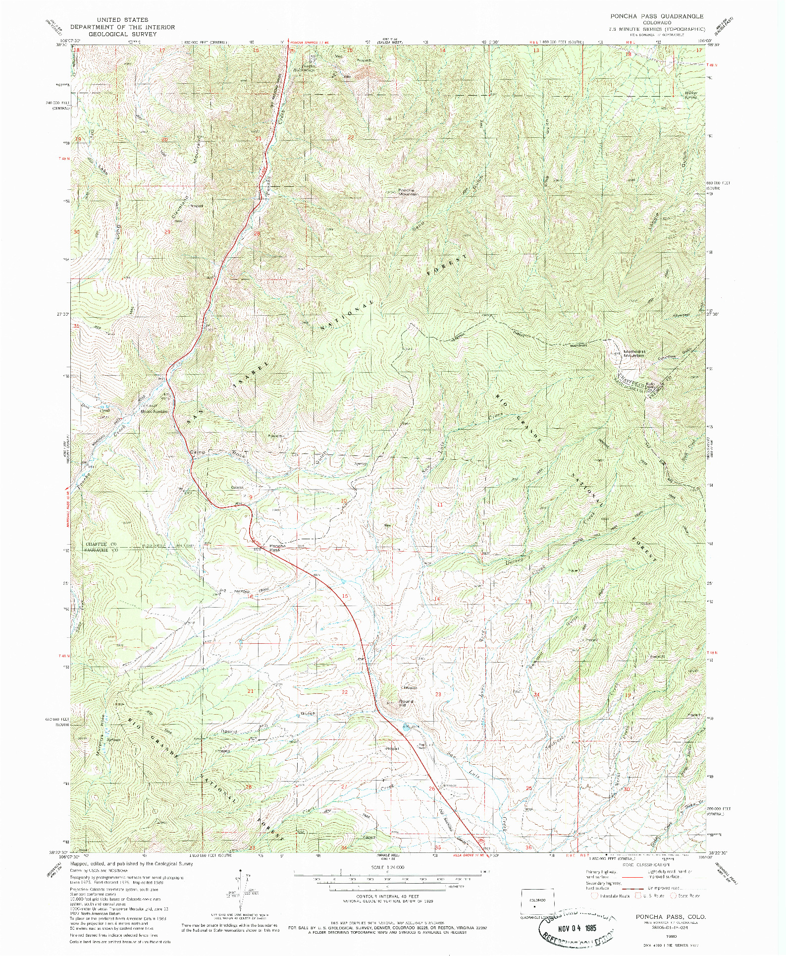 USGS 1:24000-SCALE QUADRANGLE FOR PONCHA PASS, CO 1980