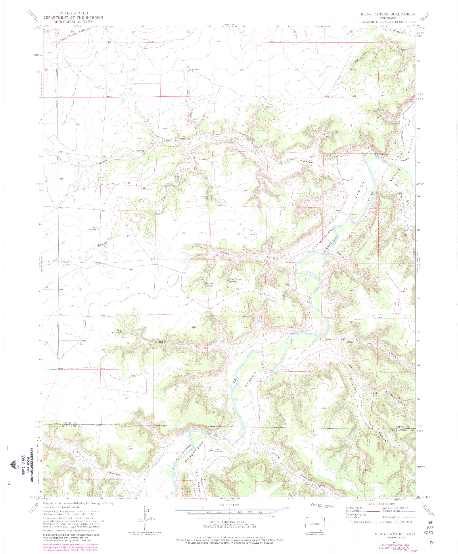 USGS 1:24000-SCALE QUADRANGLE FOR RILEY CANYON, CO 1972