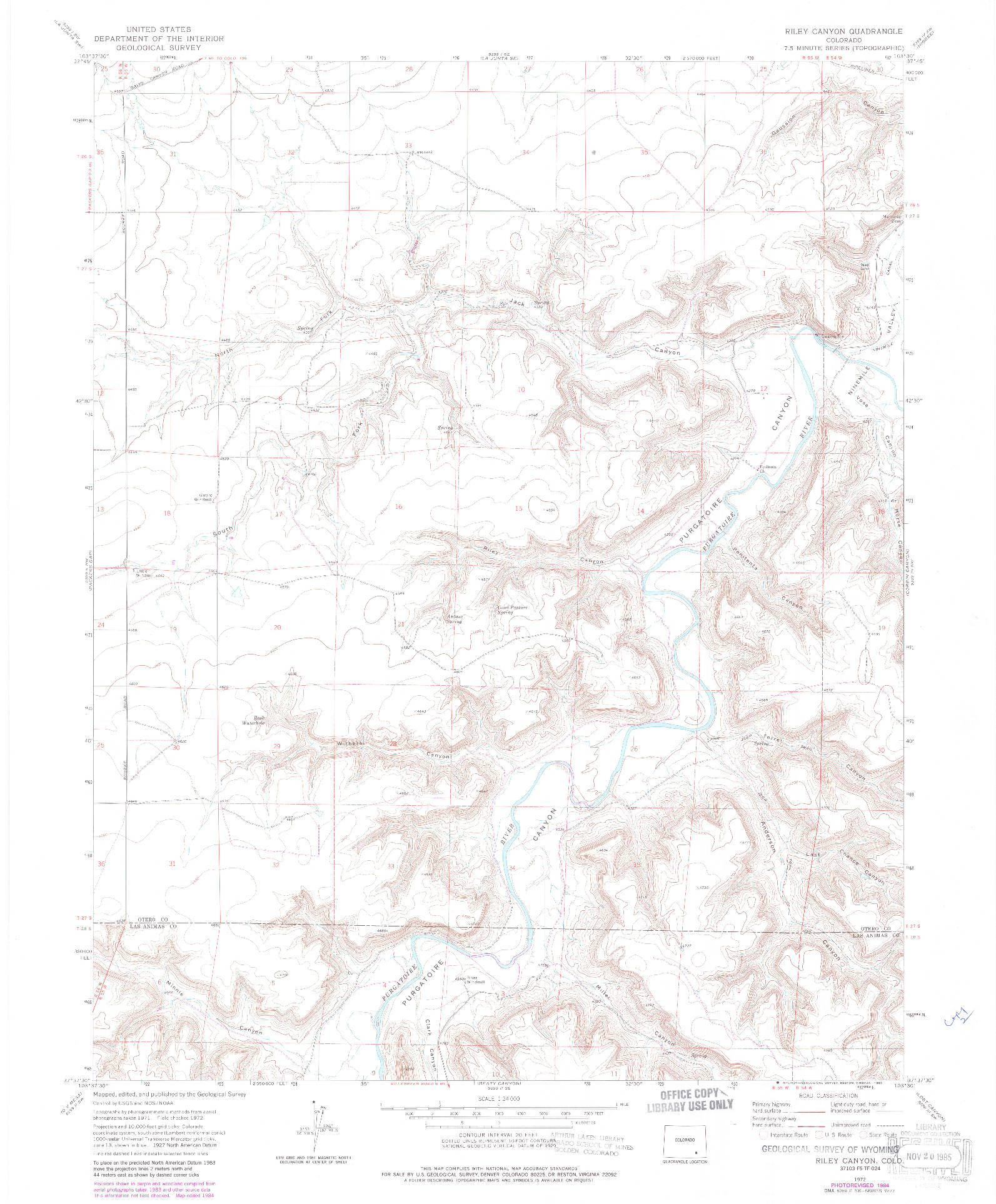 USGS 1:24000-SCALE QUADRANGLE FOR RILEY CANYON, CO 1972