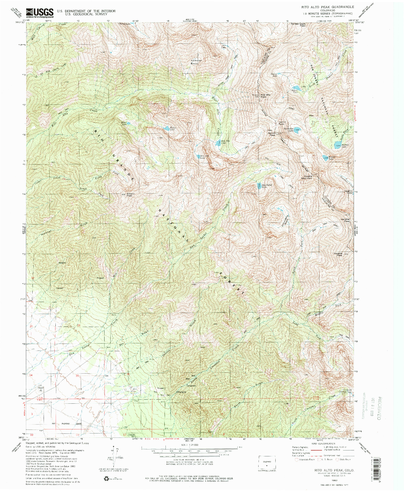 USGS 1:24000-SCALE QUADRANGLE FOR RIO ALTO PEAK, CO 1980