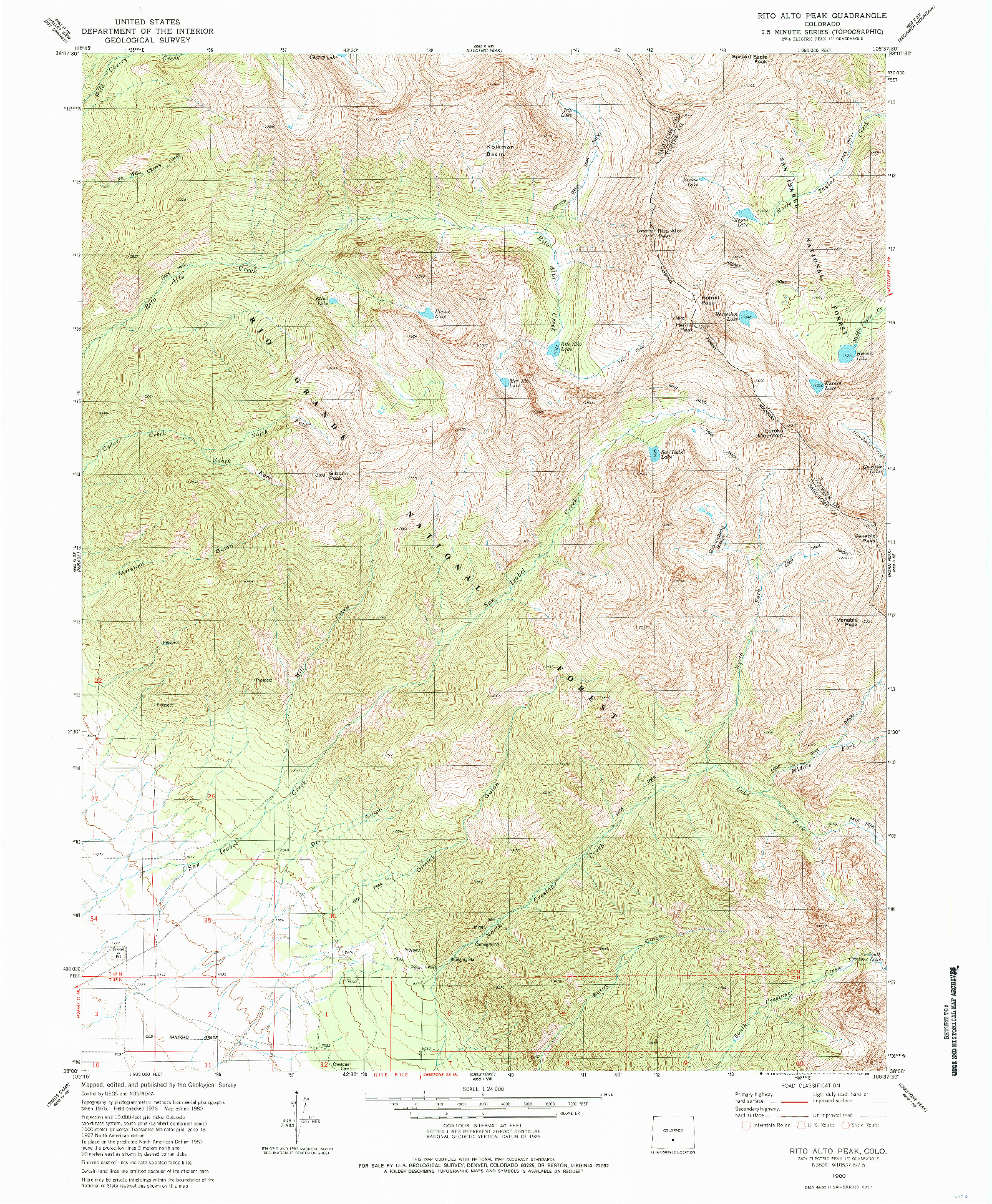 USGS 1:24000-SCALE QUADRANGLE FOR RIO ALTO PEAK, CO 1980