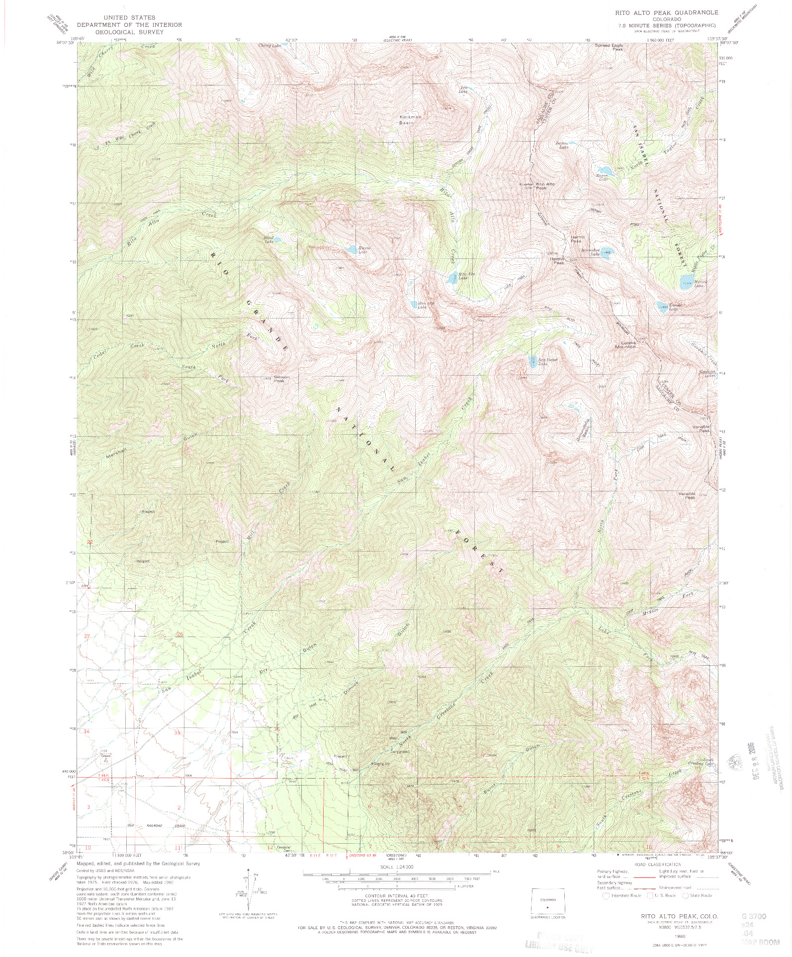 USGS 1:24000-SCALE QUADRANGLE FOR RITO ALTO PEAK, CO 1980