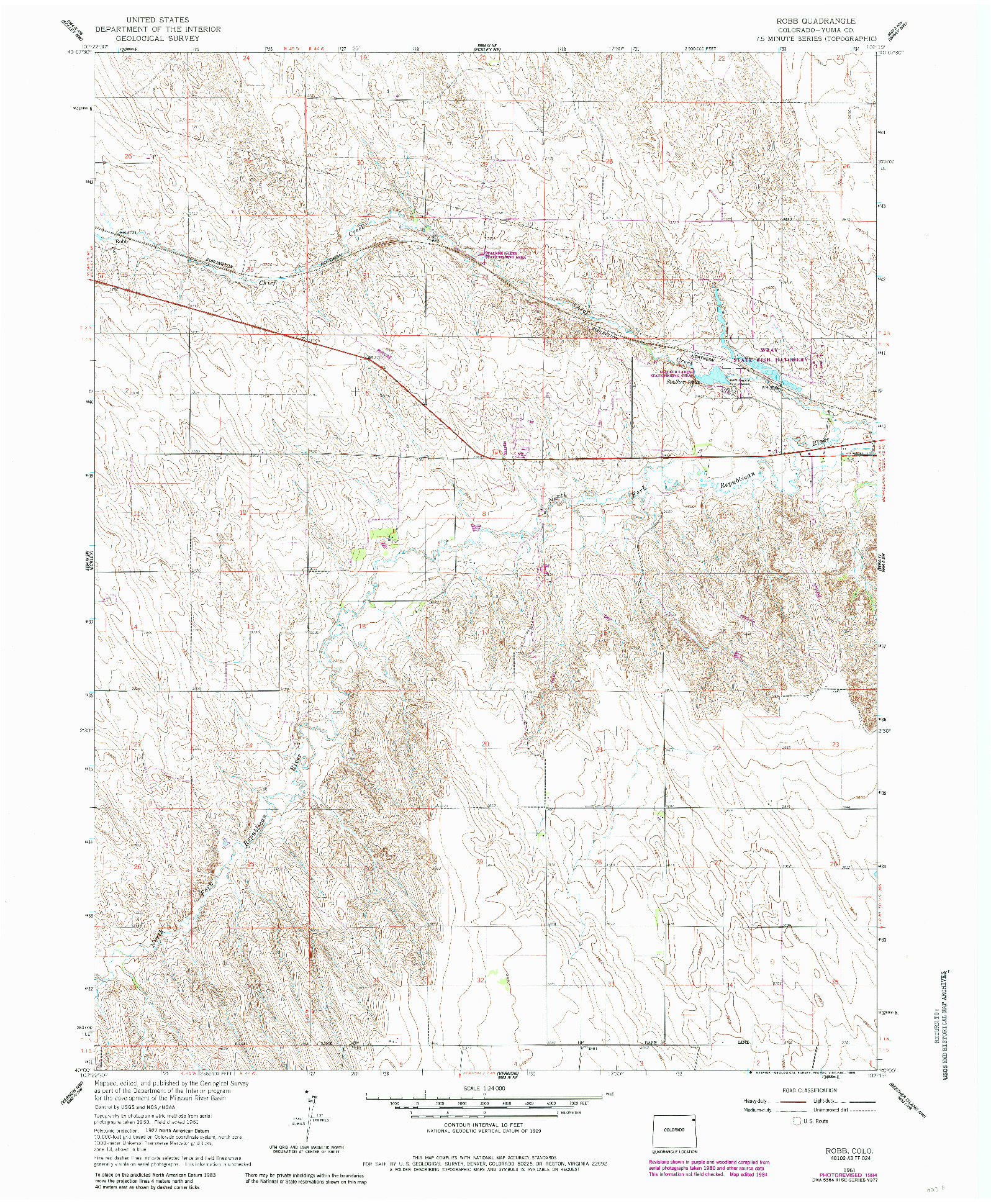 USGS 1:24000-SCALE QUADRANGLE FOR ROBB, CO 1961