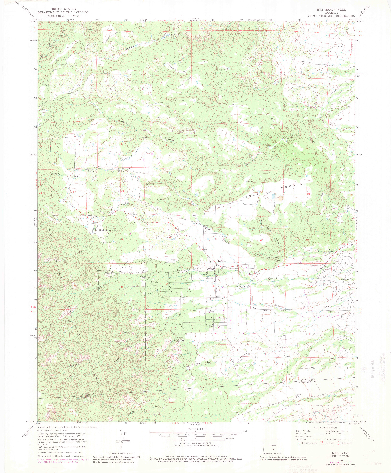 USGS 1:24000-SCALE QUADRANGLE FOR RYE, CO 1969