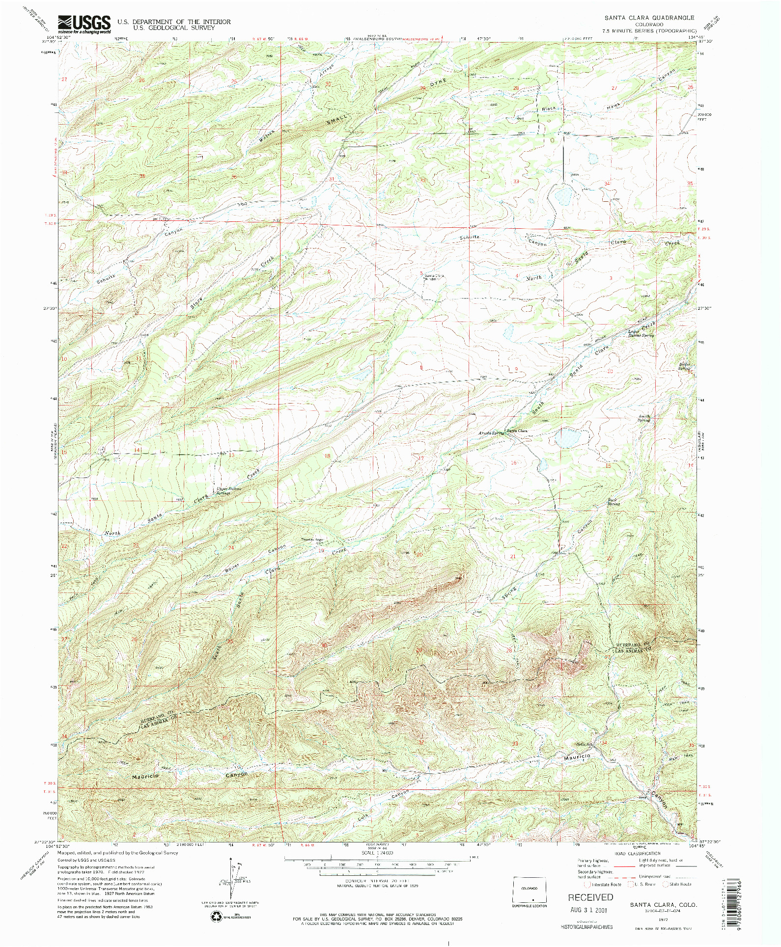 USGS 1:24000-SCALE QUADRANGLE FOR SANTA CLARA, CO 1972