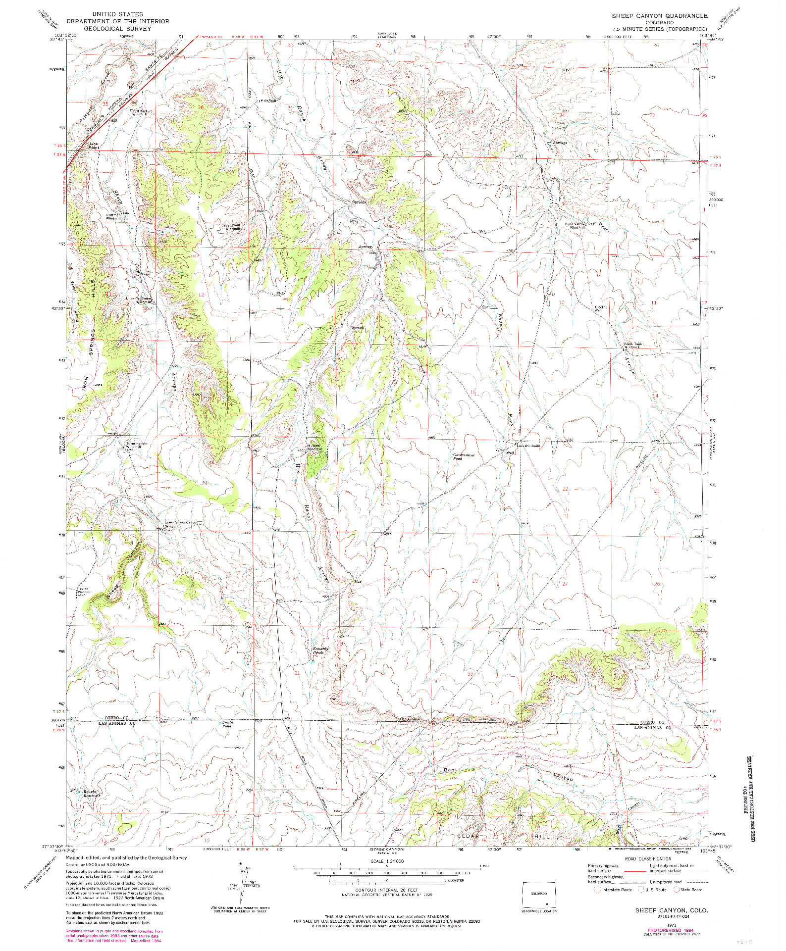 USGS 1:24000-SCALE QUADRANGLE FOR SHEEP CANYON, CO 1972