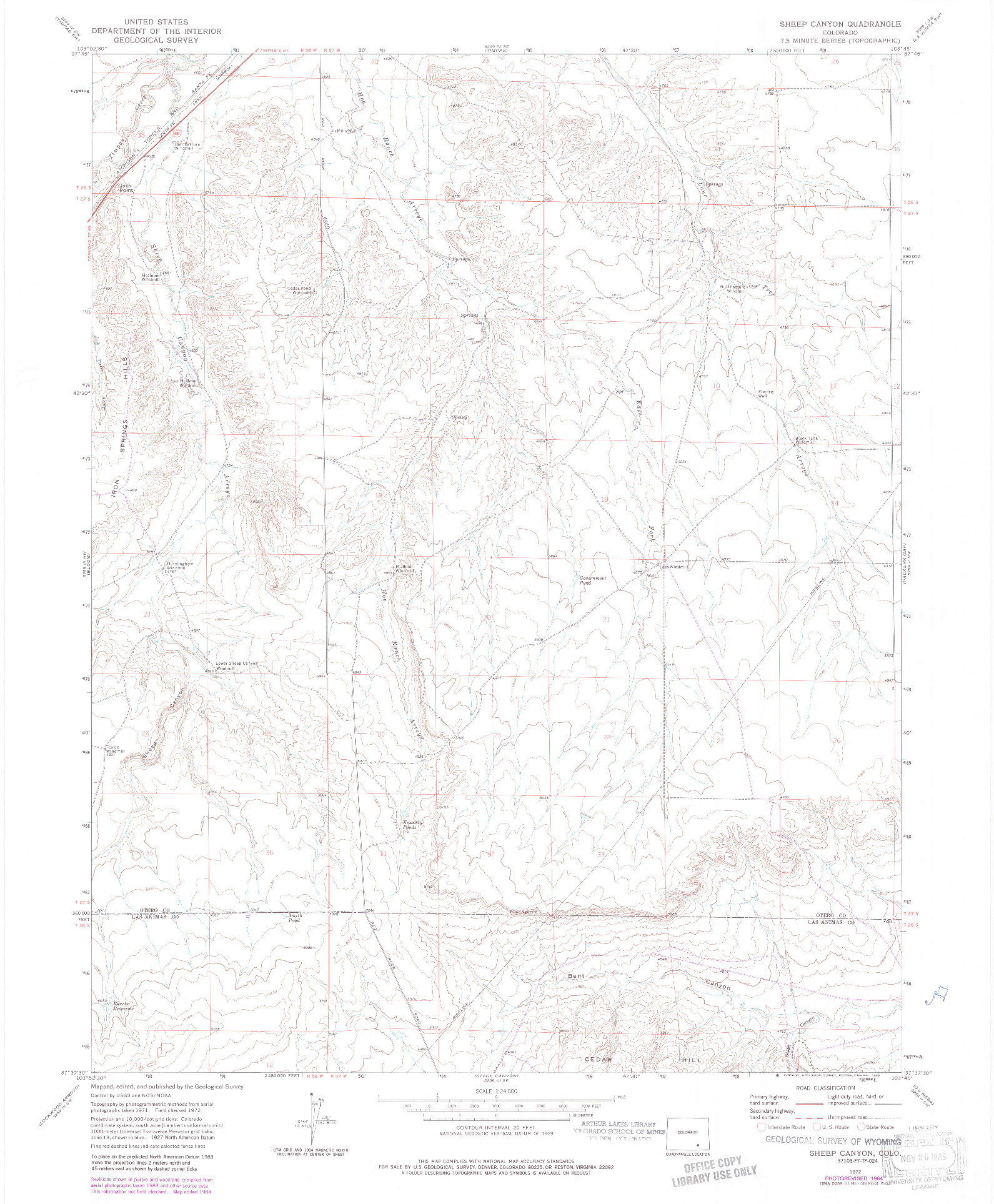 USGS 1:24000-SCALE QUADRANGLE FOR SHEEP CANYON, CO 1972