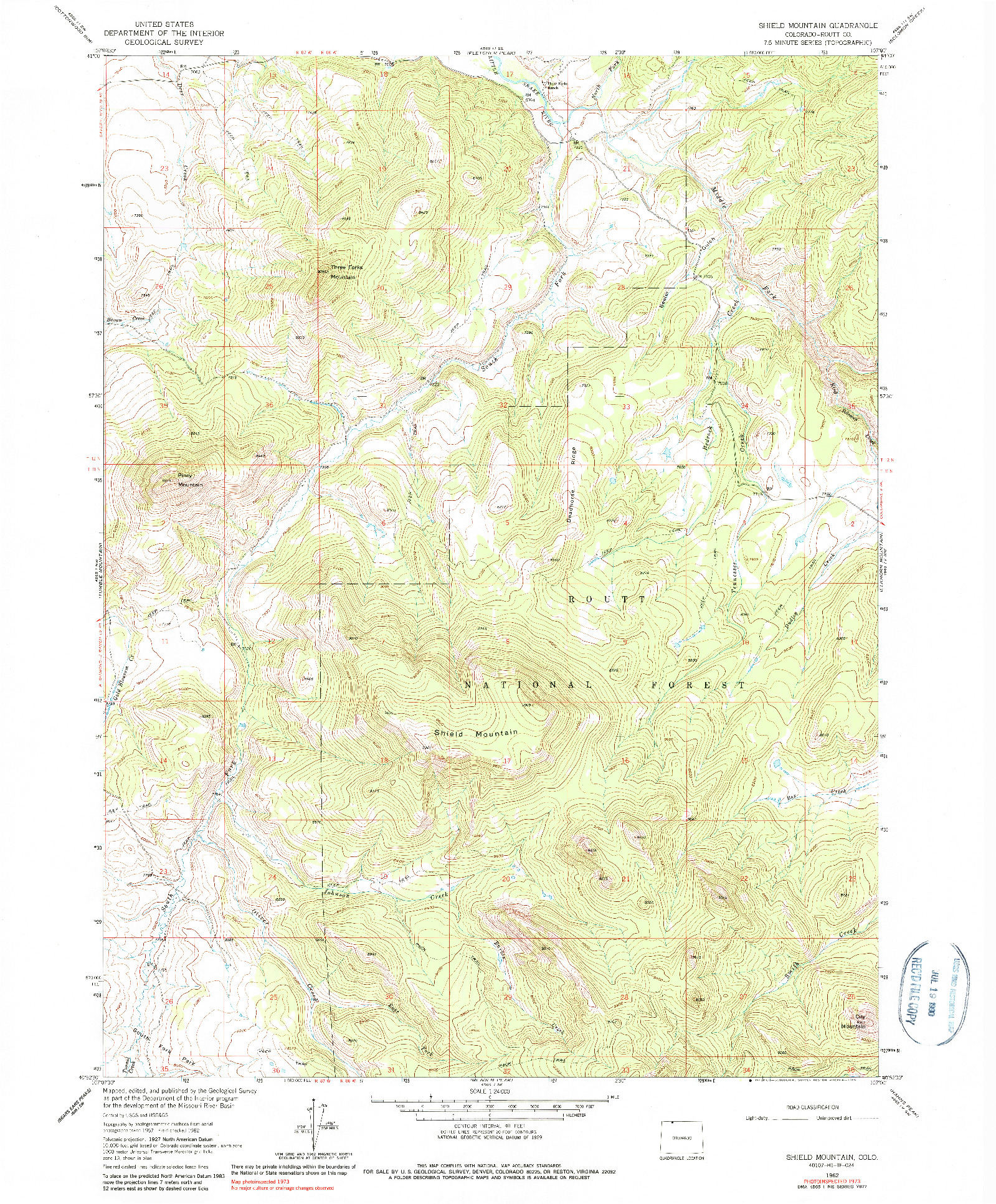 USGS 1:24000-SCALE QUADRANGLE FOR SHIELD MOUNTAIN, CO 1962