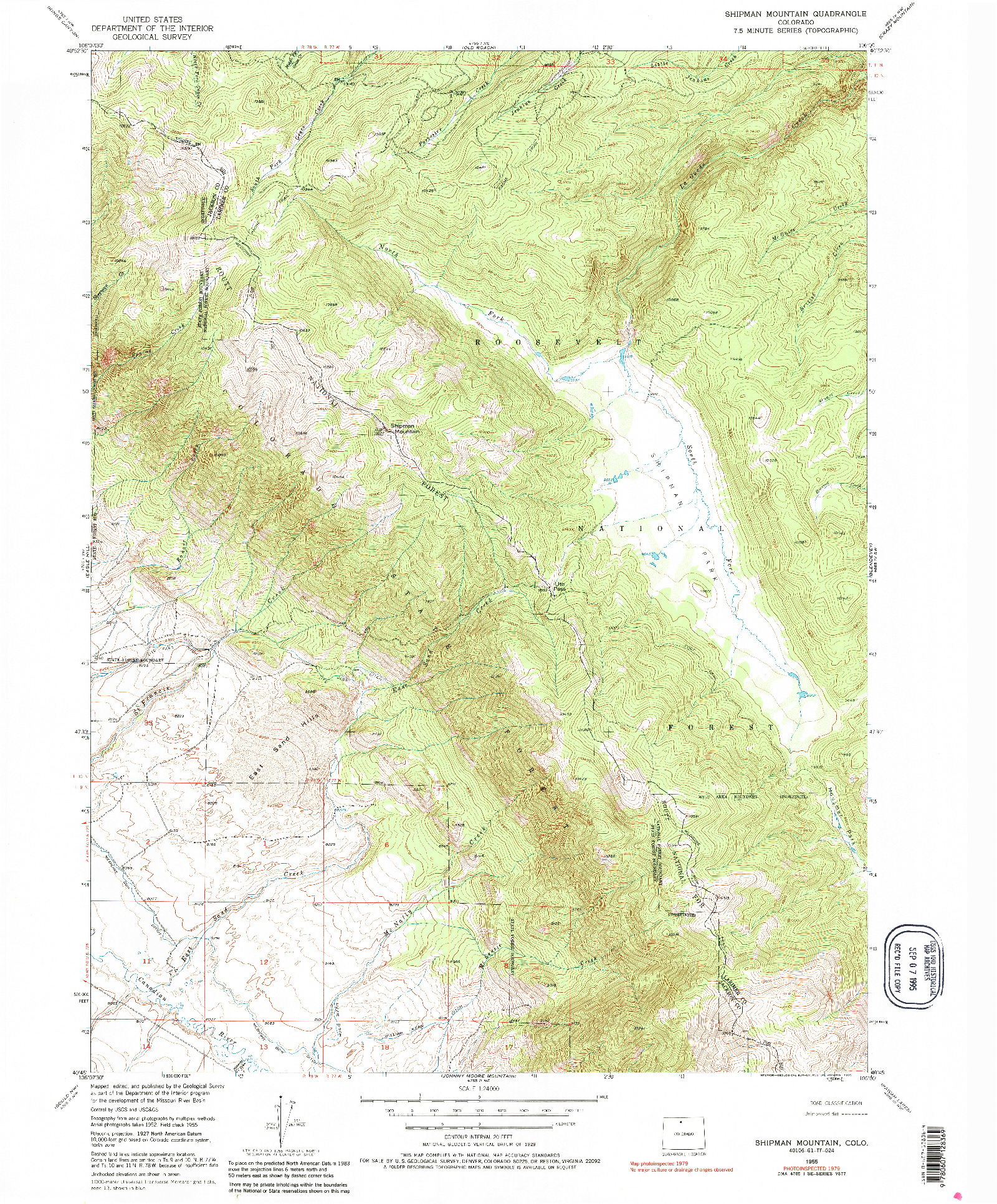 USGS 1:24000-SCALE QUADRANGLE FOR SHIPMAN MOUNTAIN, CO 1955