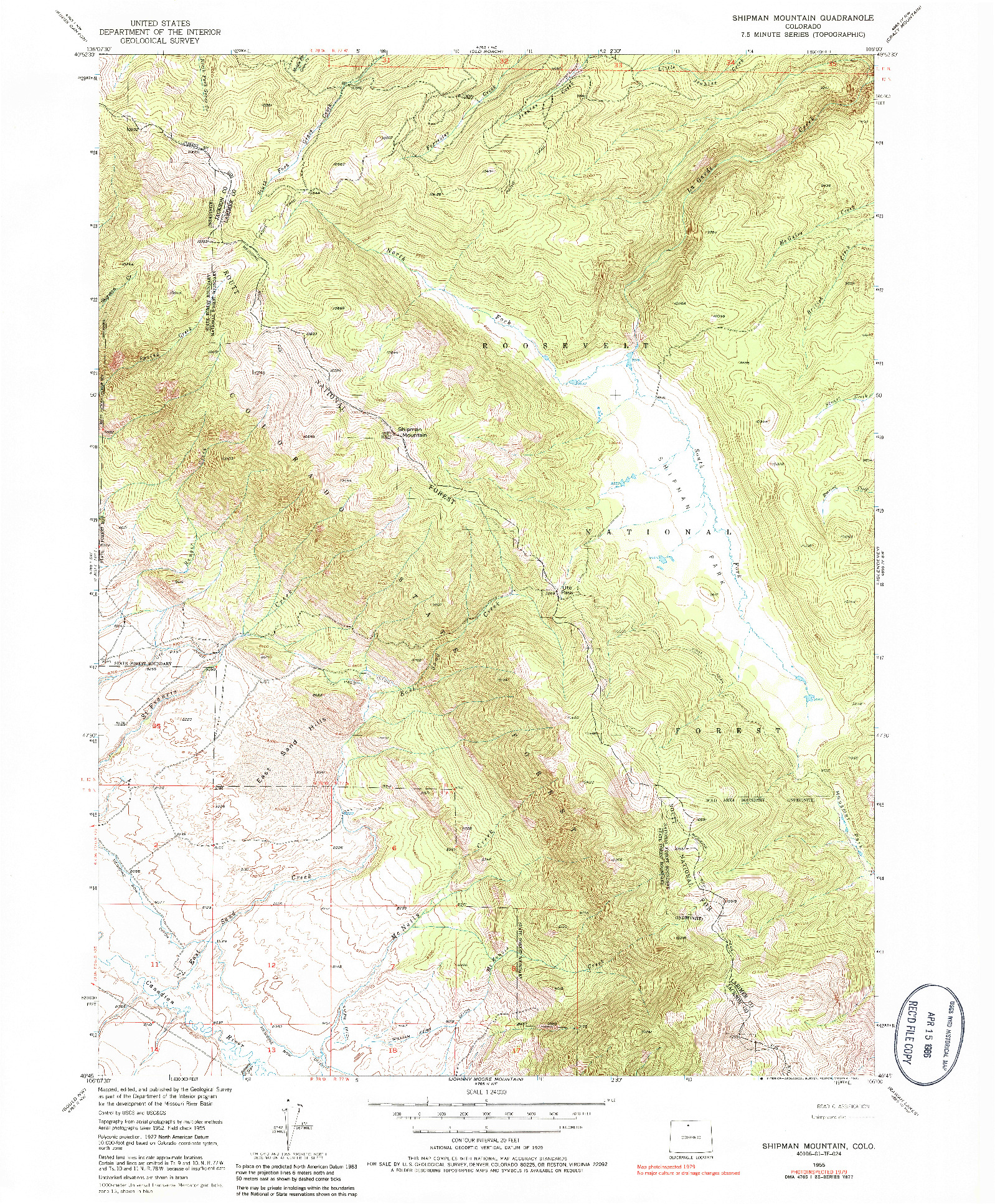 USGS 1:24000-SCALE QUADRANGLE FOR SHIPMAN MOUNTAIN, CO 1955