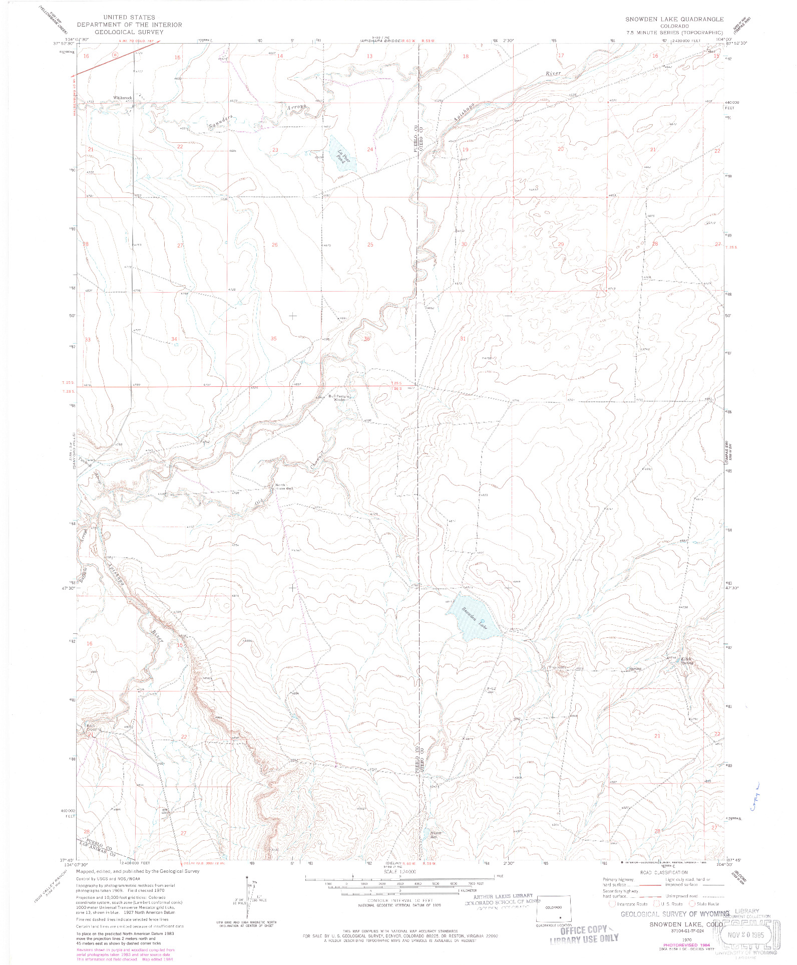 USGS 1:24000-SCALE QUADRANGLE FOR SNOWDEN LAKE, CO 1970