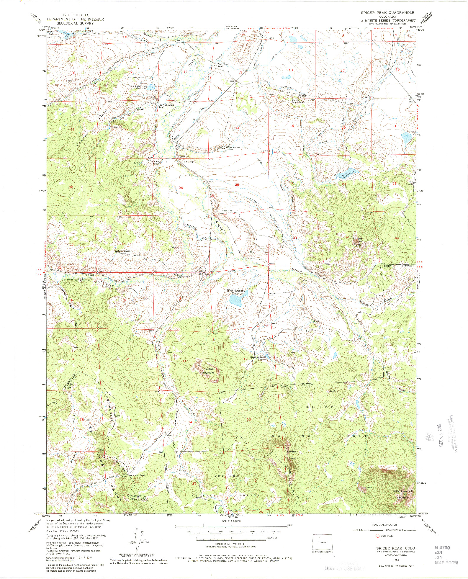 USGS 1:24000-SCALE QUADRANGLE FOR SPICER PEAK, CO 1956