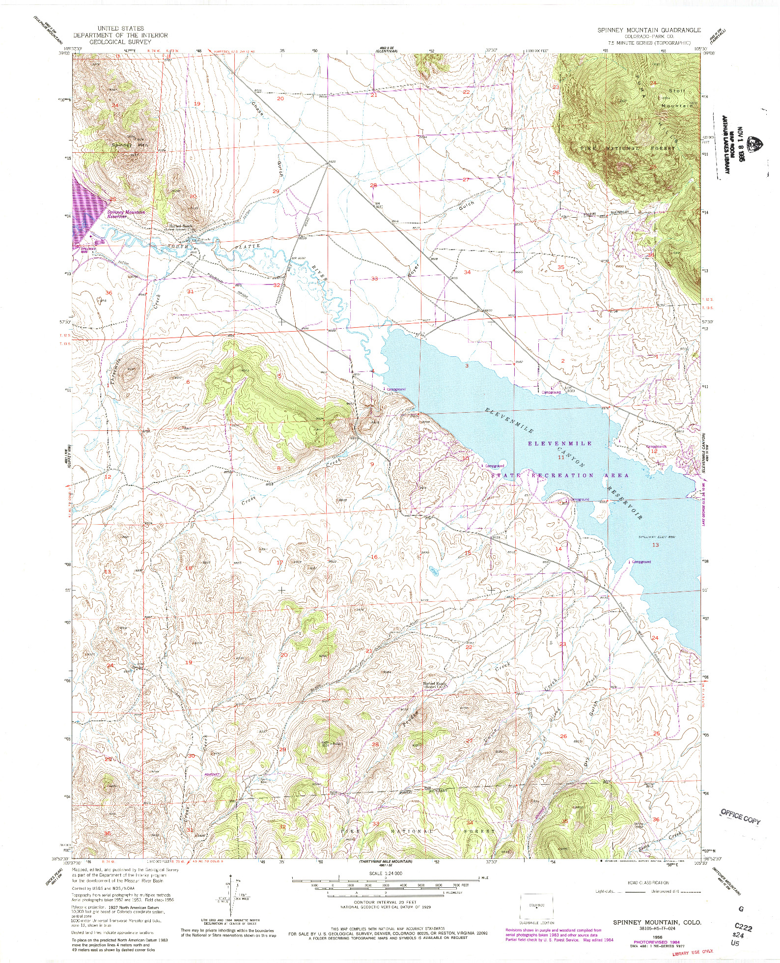 USGS 1:24000-SCALE QUADRANGLE FOR SPINNEY MOUNTAIN, CO 1956