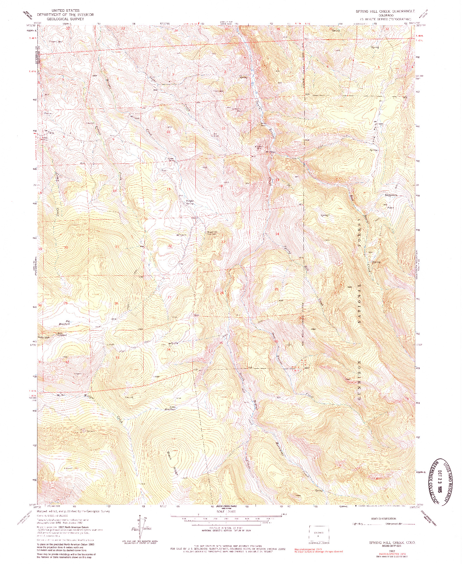 USGS 1:24000-SCALE QUADRANGLE FOR SPRING HILL CREEK, CO 1962