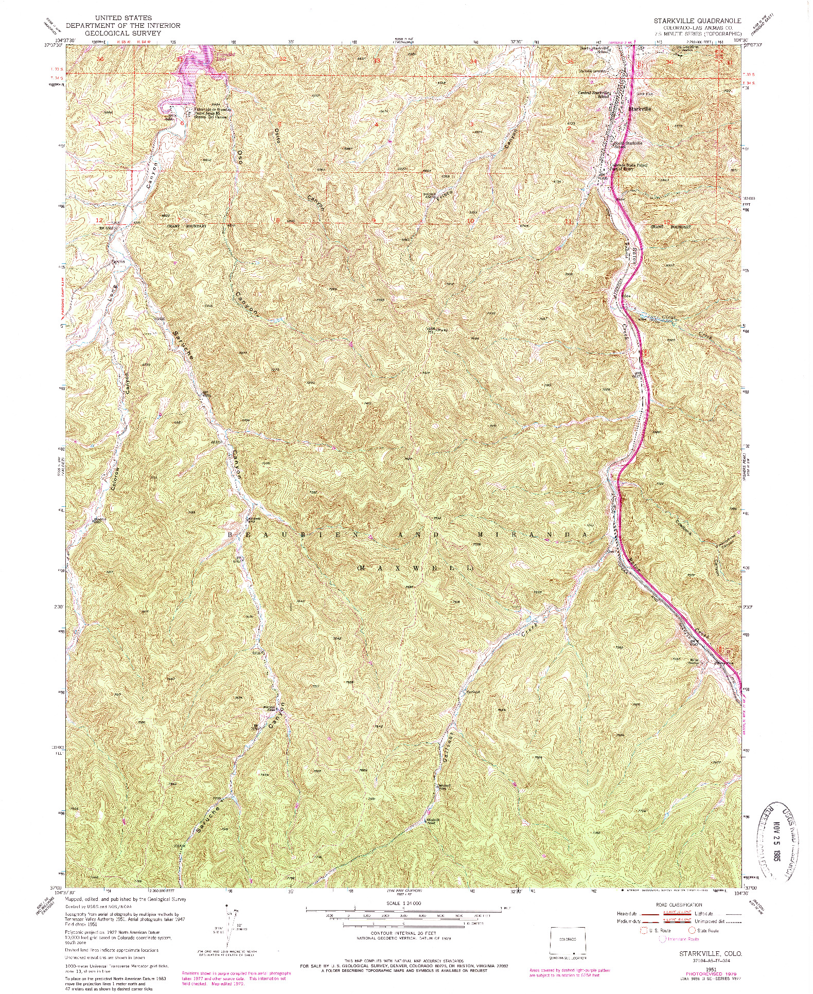 USGS 1:24000-SCALE QUADRANGLE FOR STARKVILLE, CO 1951