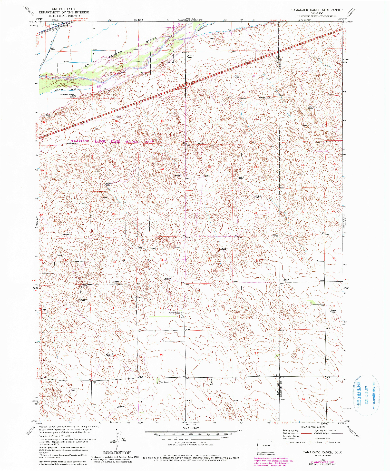 USGS 1:24000-SCALE QUADRANGLE FOR TAMARACK RANCH, CO 1953