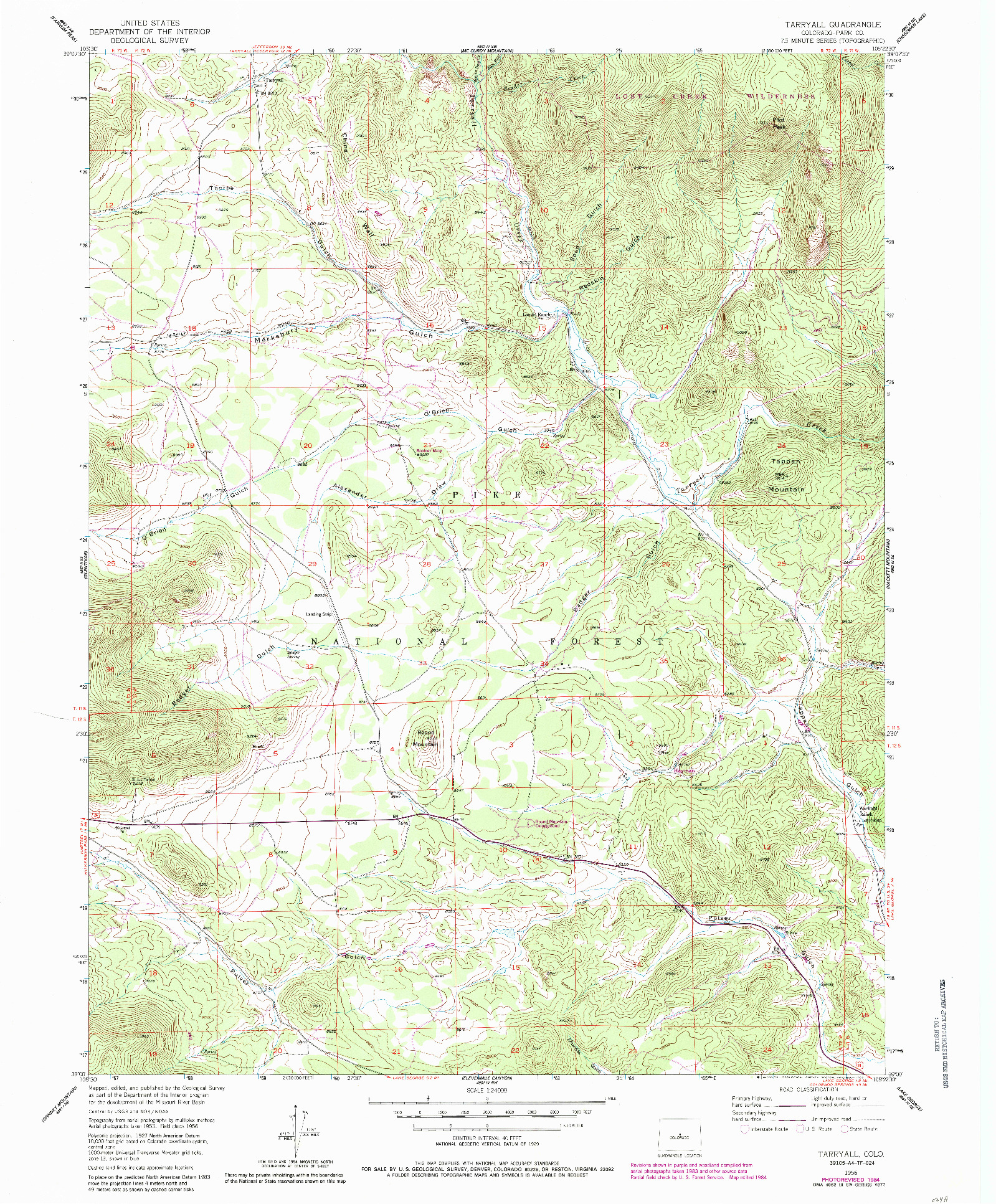 USGS 1:24000-SCALE QUADRANGLE FOR TARRYALL, CO 1956