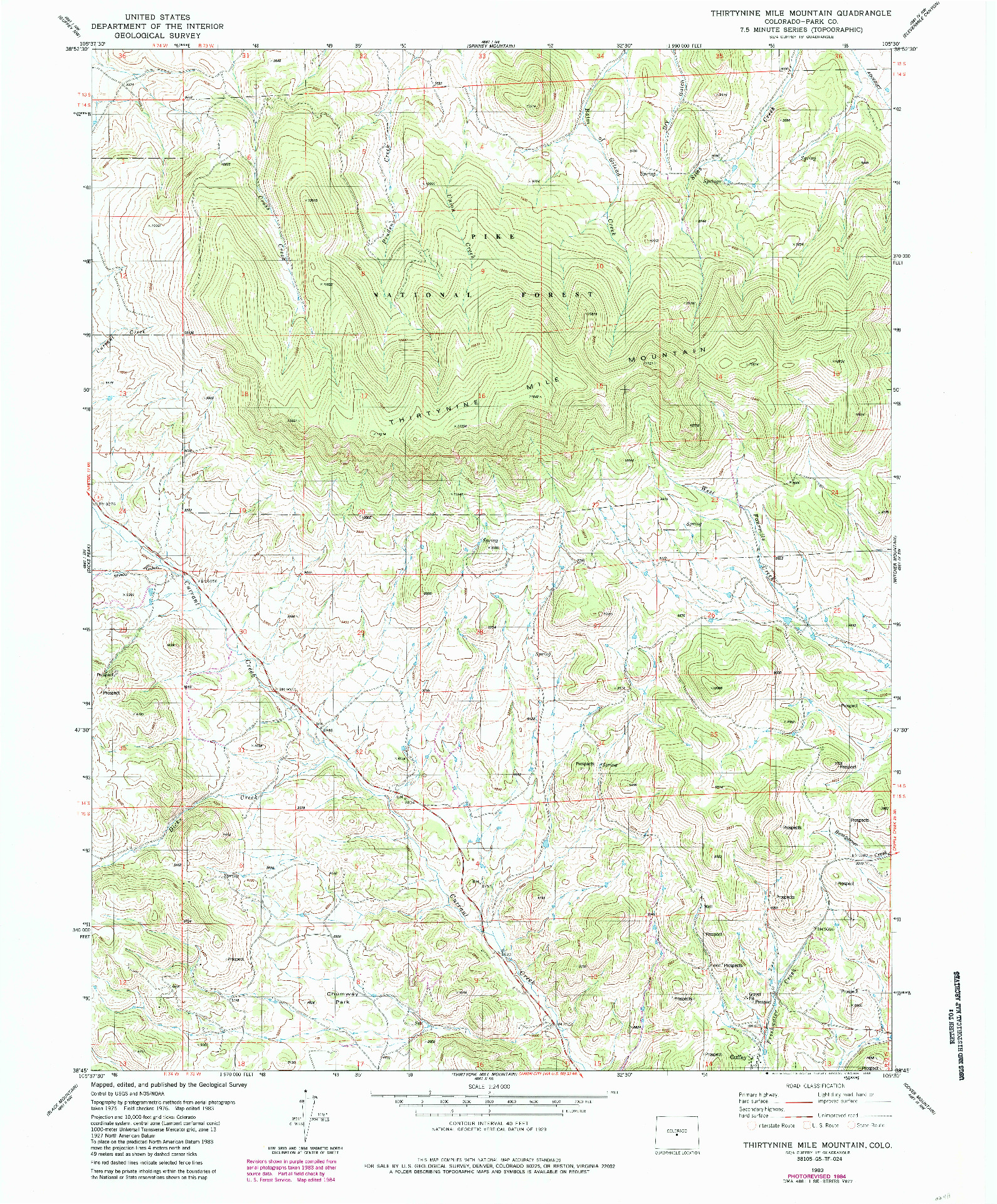 USGS 1:24000-SCALE QUADRANGLE FOR THIRTYNINE MILE MOUNTAIN, CO 1983