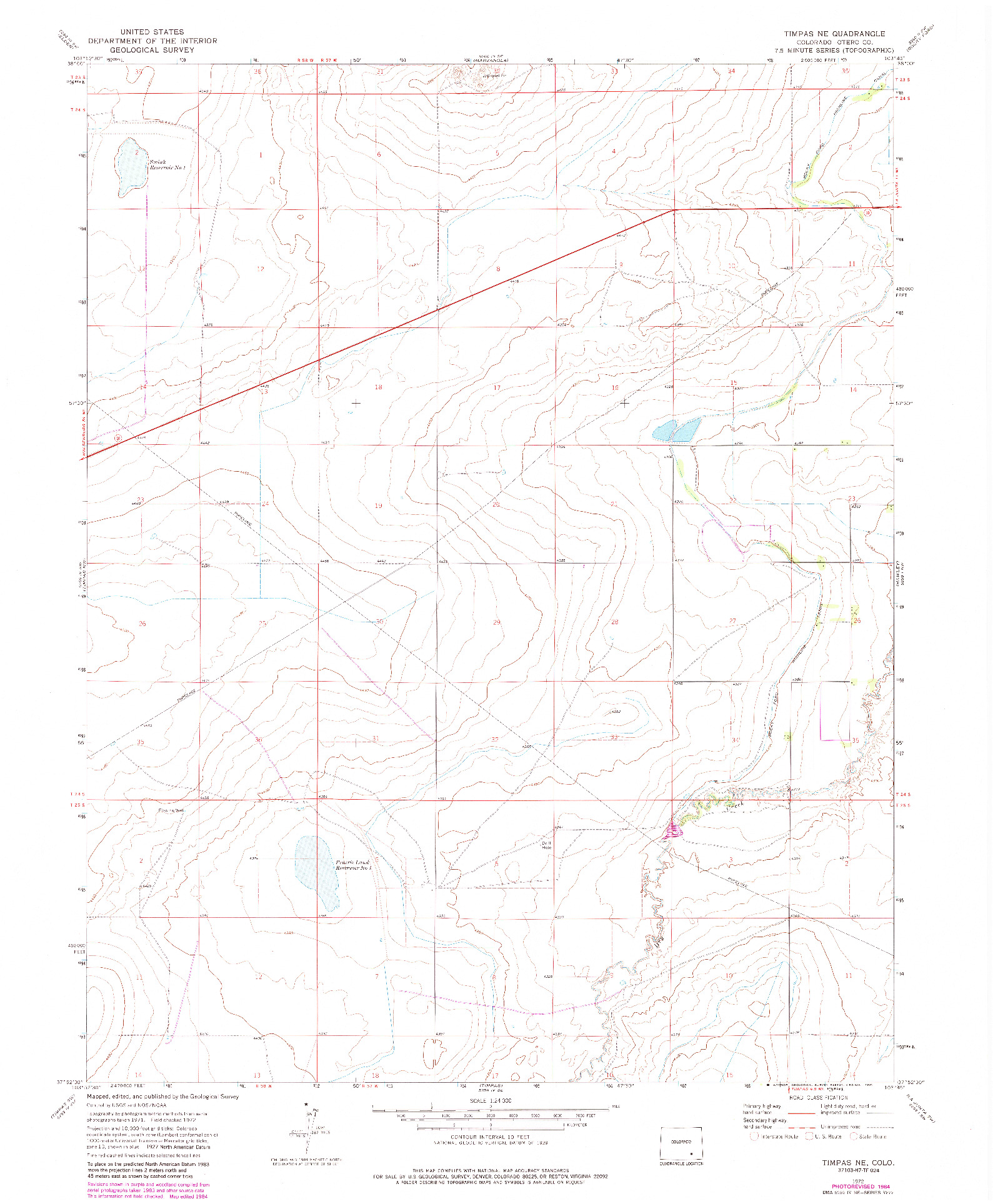 USGS 1:24000-SCALE QUADRANGLE FOR TIMPAS NE, CO 1972