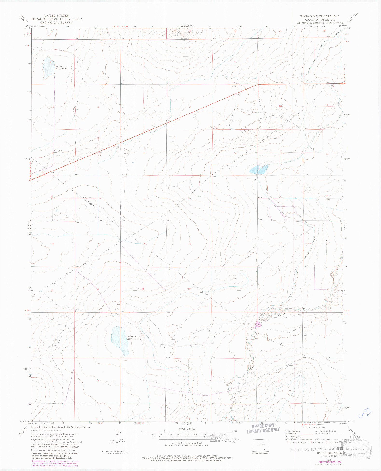 USGS 1:24000-SCALE QUADRANGLE FOR TIMPAS NE, CO 1972