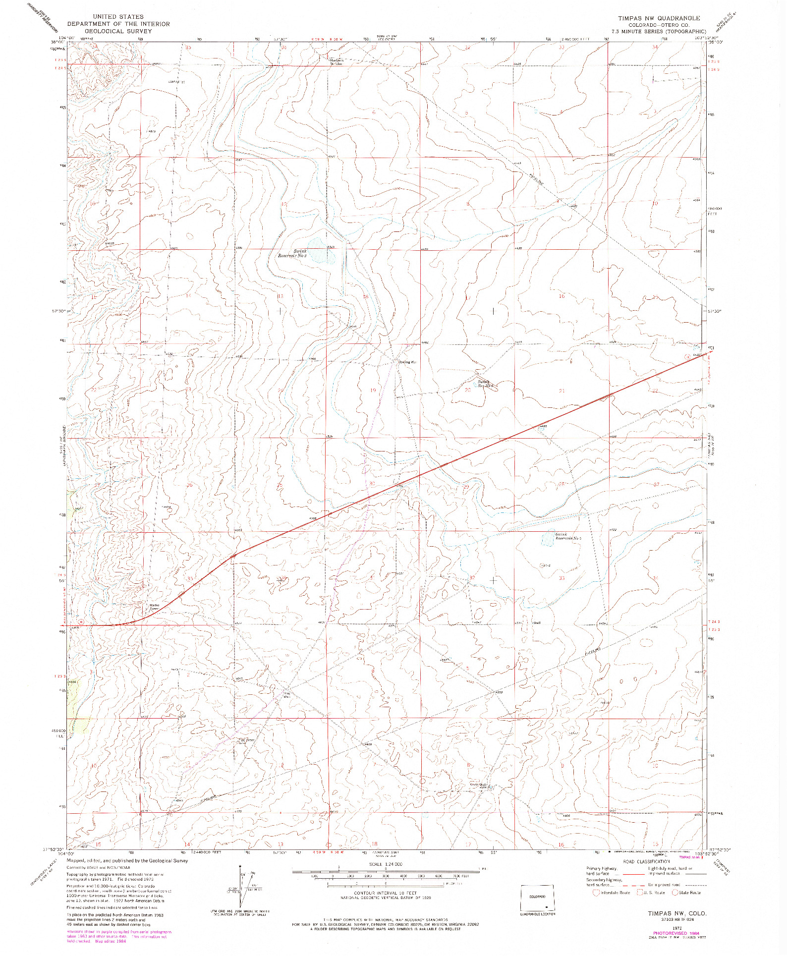 USGS 1:24000-SCALE QUADRANGLE FOR TIMPAS NW, CO 1972