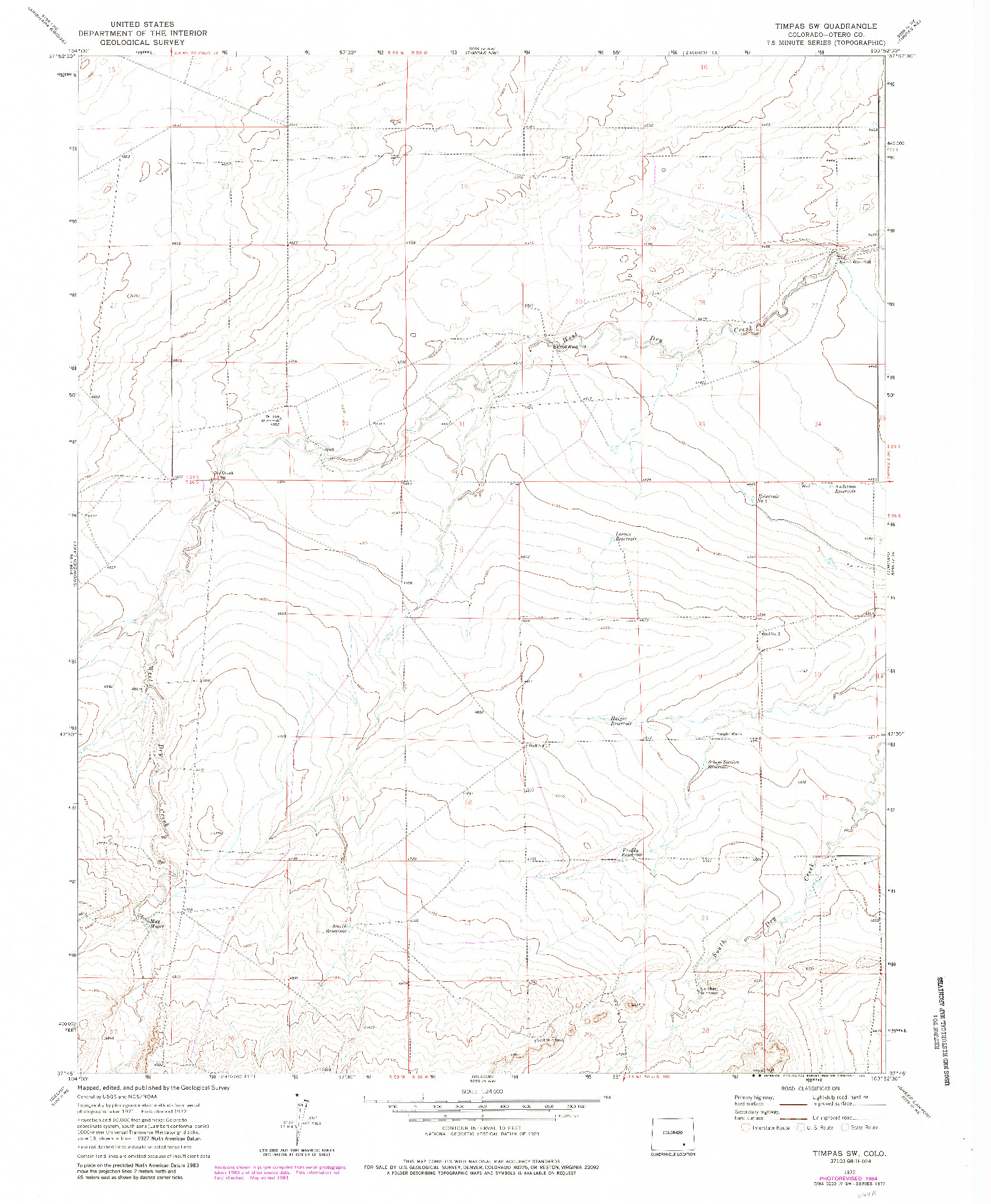 USGS 1:24000-SCALE QUADRANGLE FOR TIMPAS SW, CO 1972