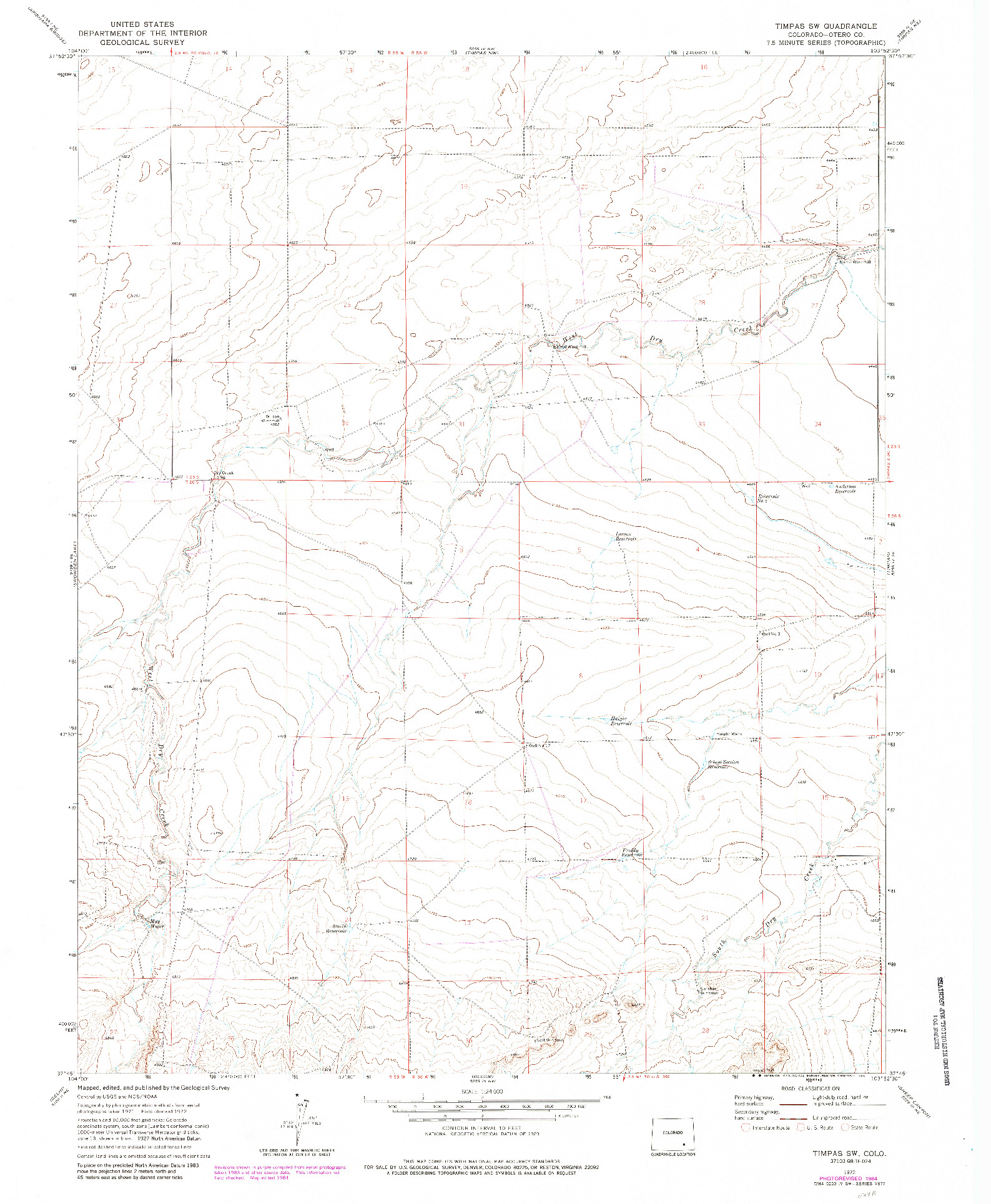 USGS 1:24000-SCALE QUADRANGLE FOR TIMPAS SW, CO 1972