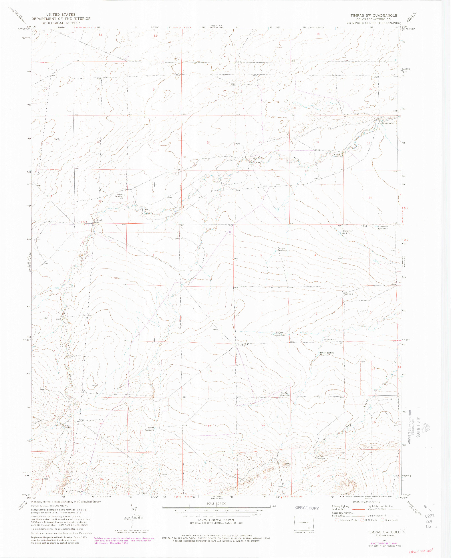 USGS 1:24000-SCALE QUADRANGLE FOR TIMPAS SW, CO 1972