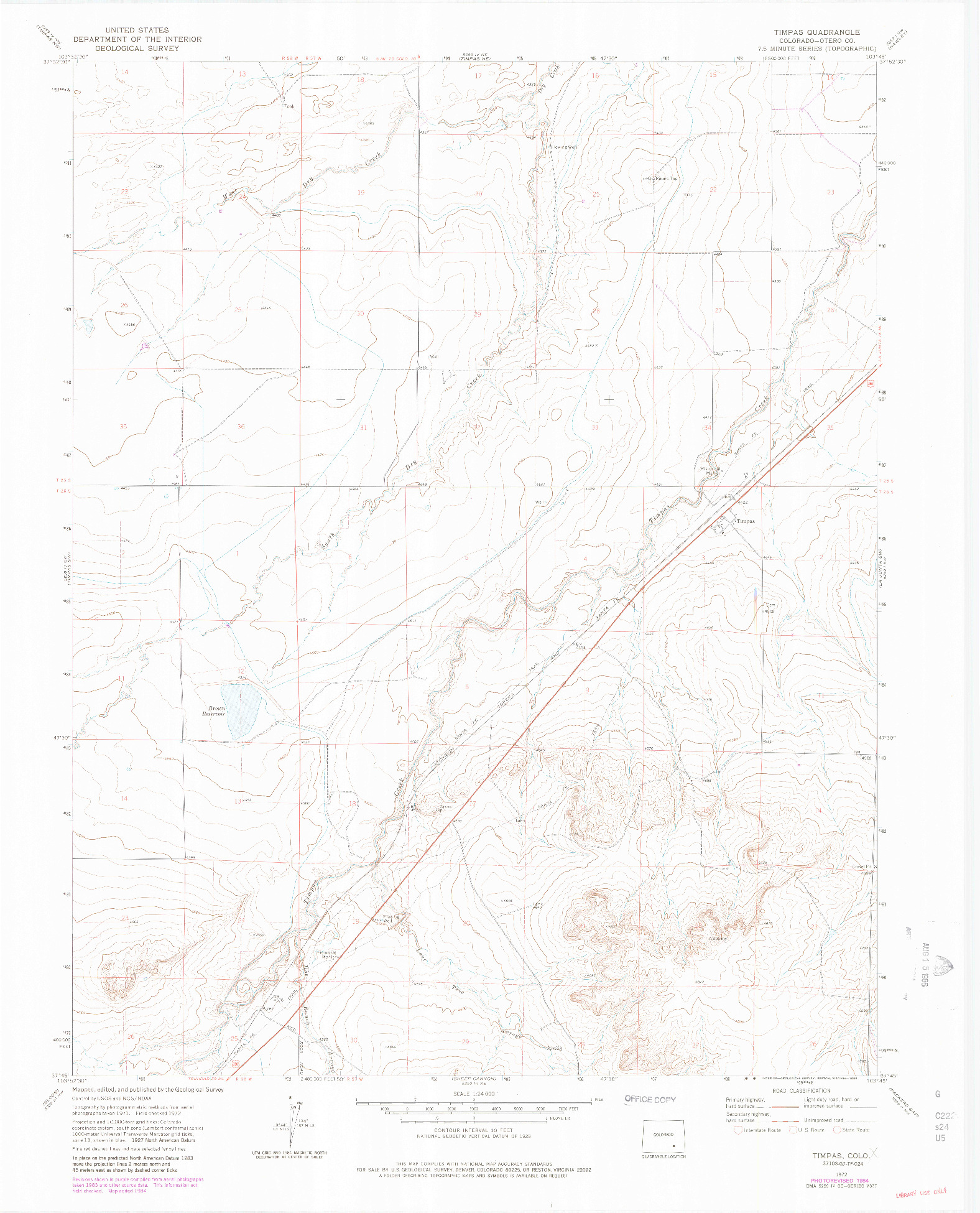 USGS 1:24000-SCALE QUADRANGLE FOR TIMPAS, CO 1972