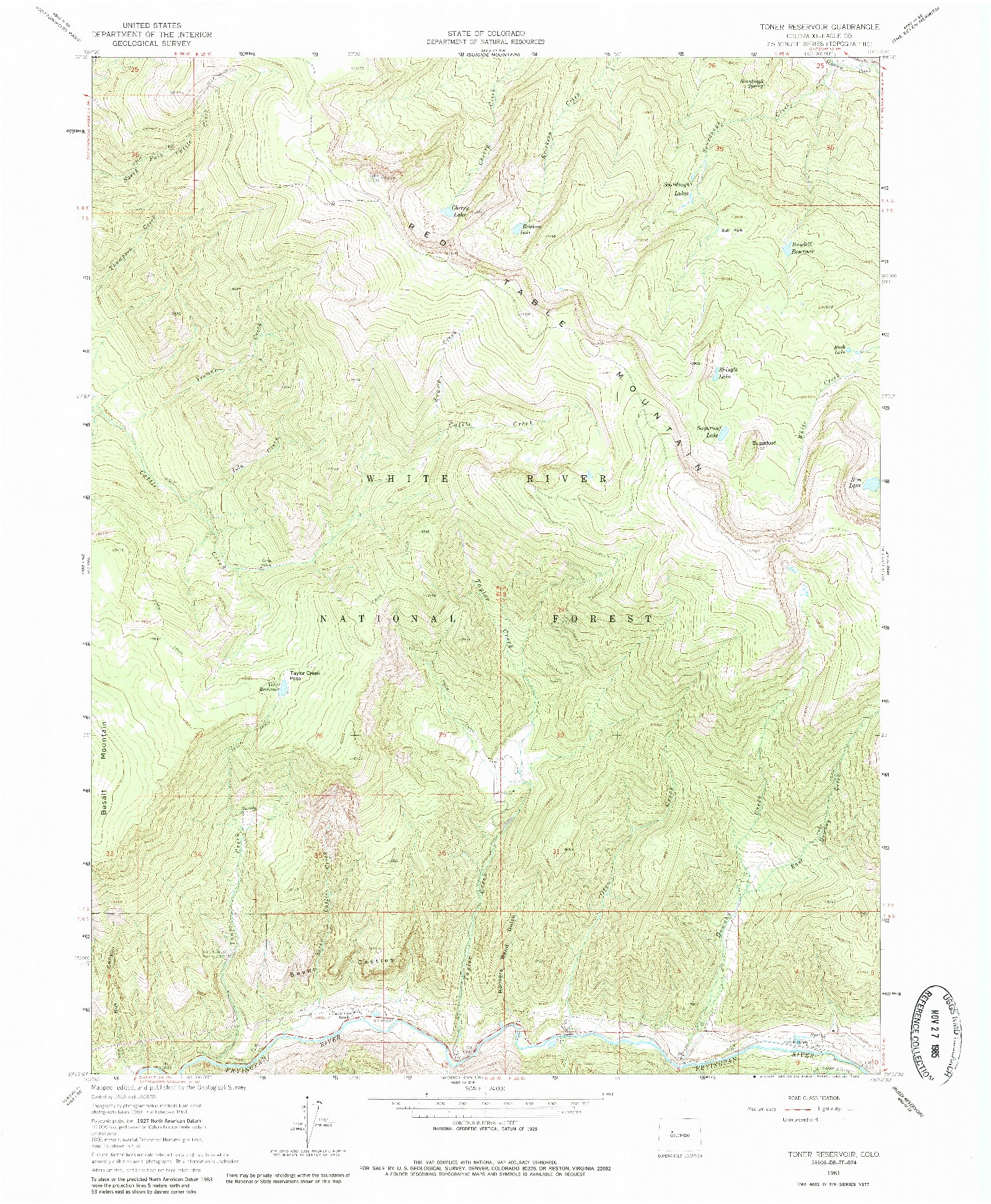 USGS 1:24000-SCALE QUADRANGLE FOR TONER RESERVOIR, CO 1961